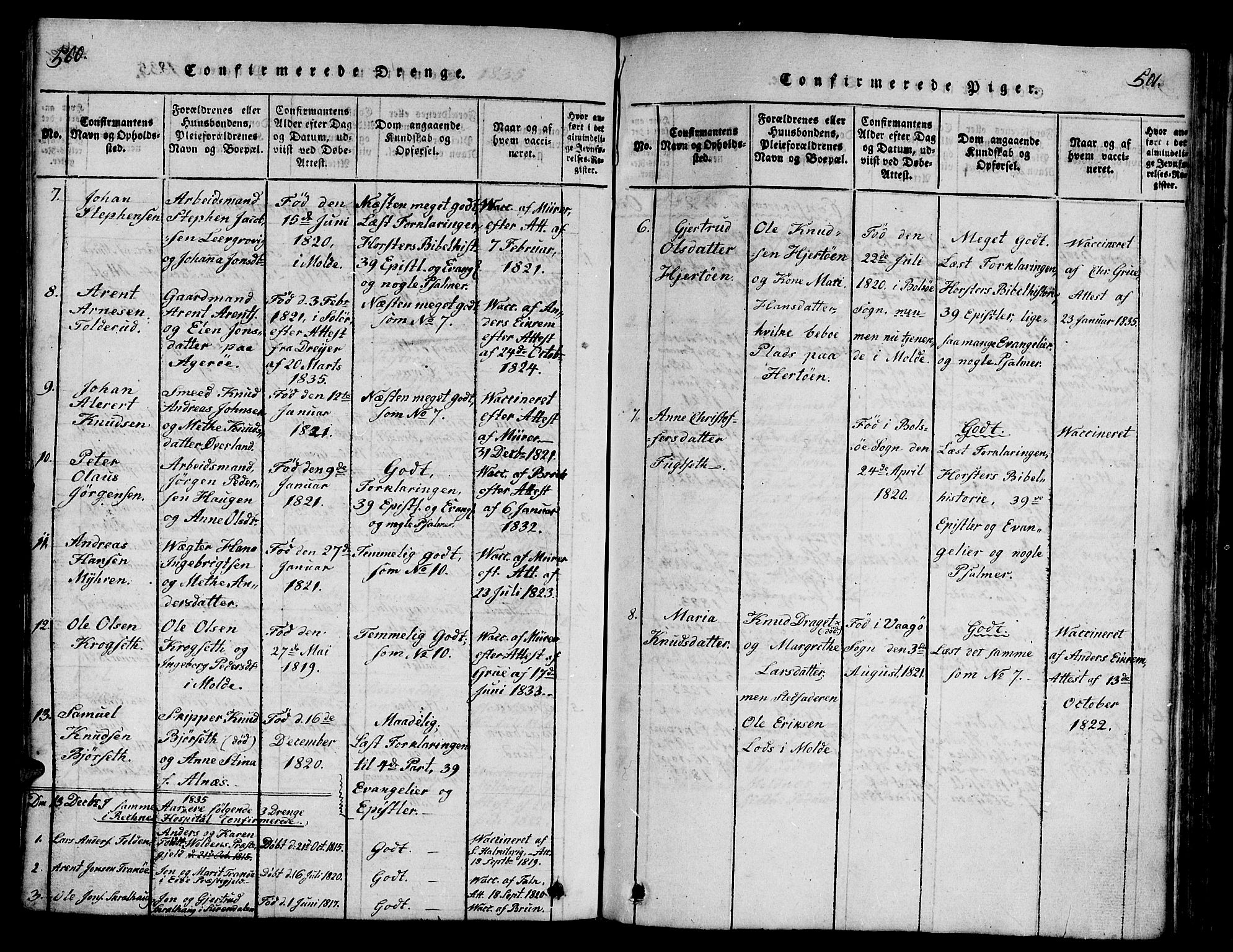 Ministerialprotokoller, klokkerbøker og fødselsregistre - Møre og Romsdal, SAT/A-1454/558/L0700: Parish register (copy) no. 558C01, 1818-1868, p. 500-501