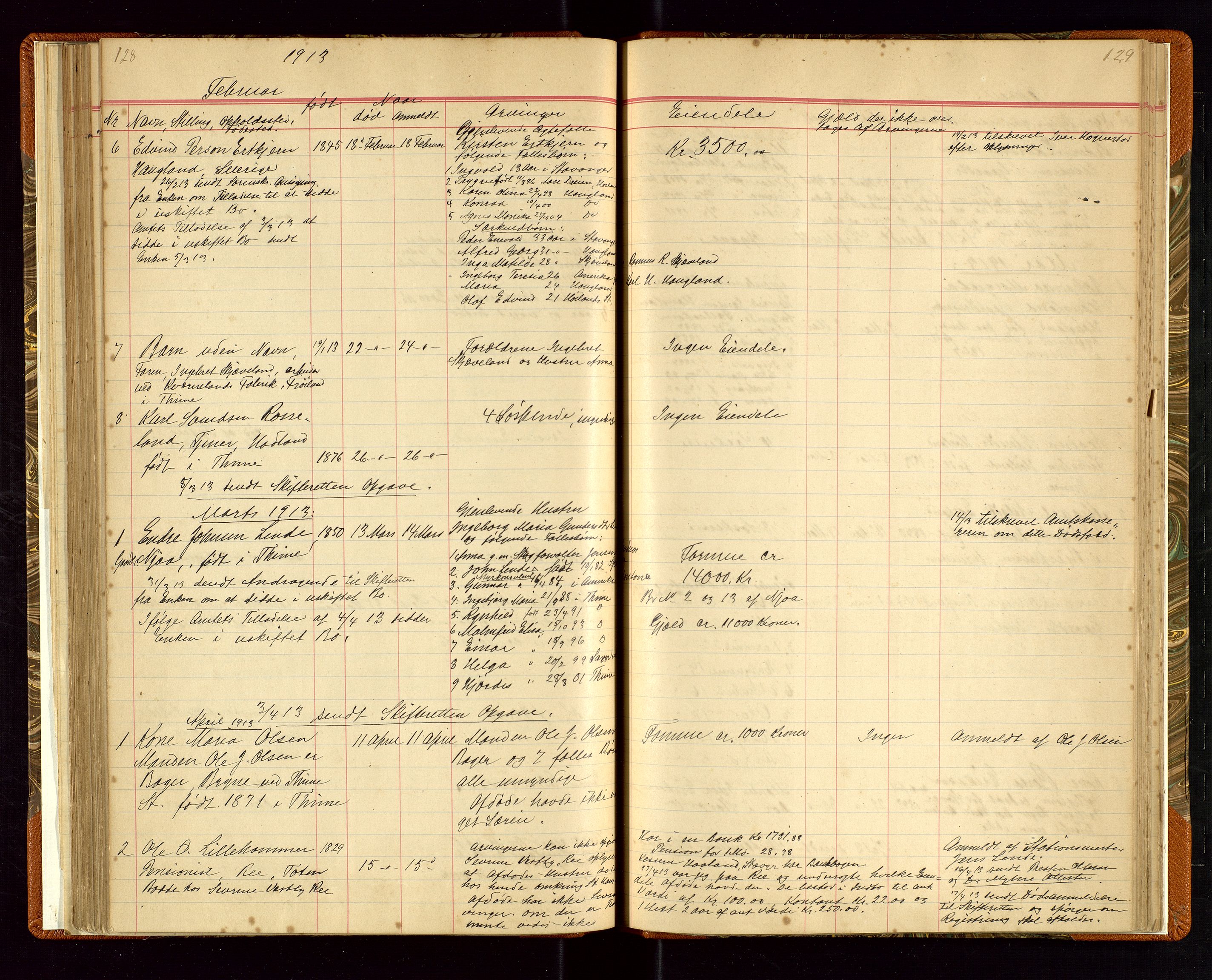 Time lensmannskontor, SAST/A-100420/Gga/L0001: Dødsfallprotokoll m/alfabetisk register, 1880-1921, p. 128-129
