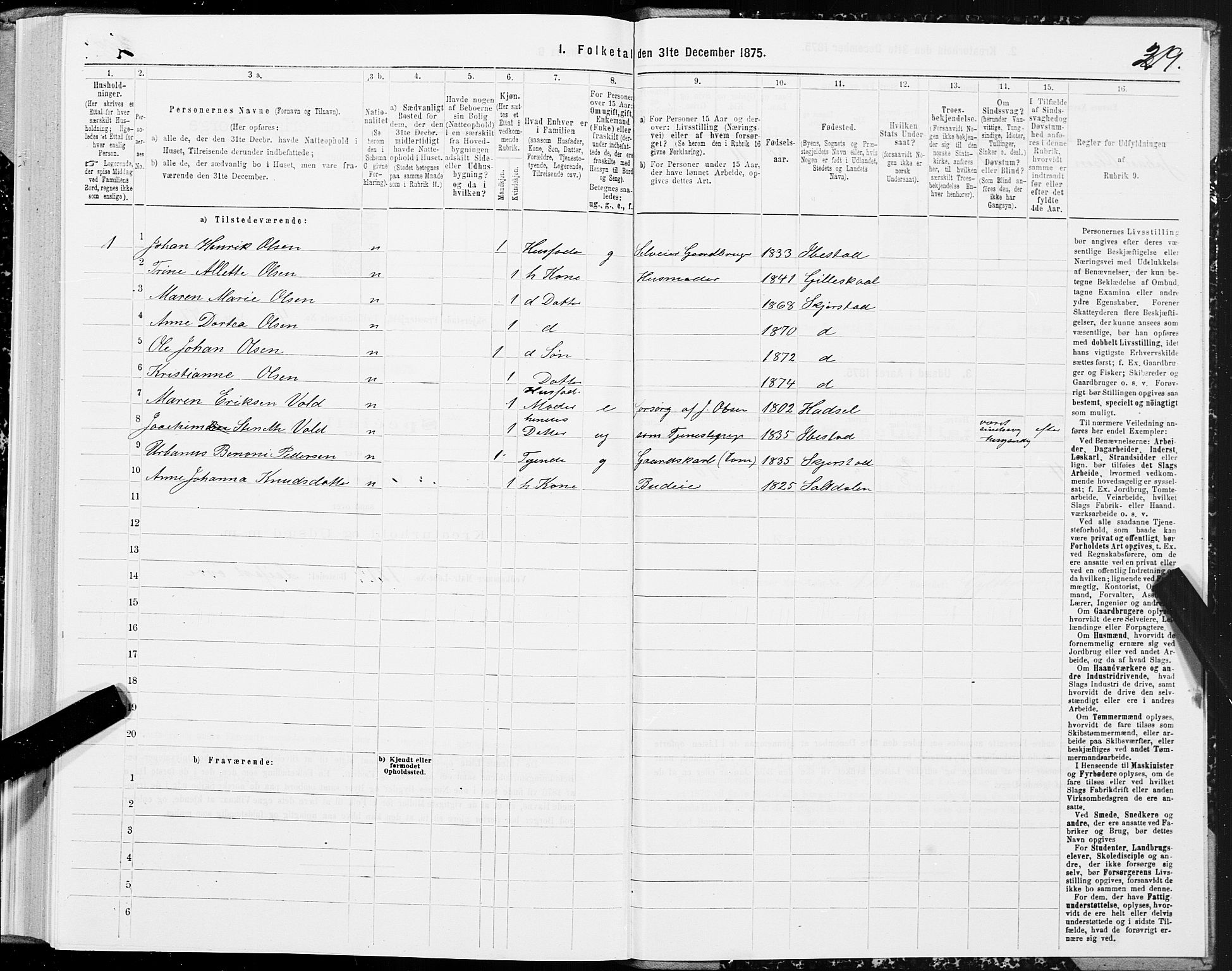 SAT, 1875 census for 1842P Skjerstad, 1875, p. 2219