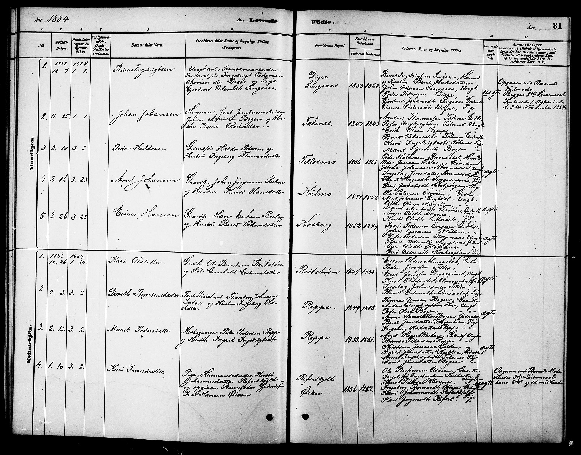 Ministerialprotokoller, klokkerbøker og fødselsregistre - Sør-Trøndelag, AV/SAT-A-1456/688/L1024: Parish register (official) no. 688A01, 1879-1890, p. 31