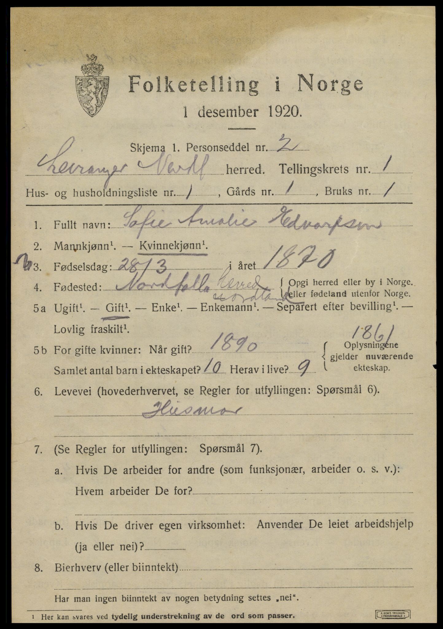 SAT, 1920 census for Leiranger, 1920, p. 463