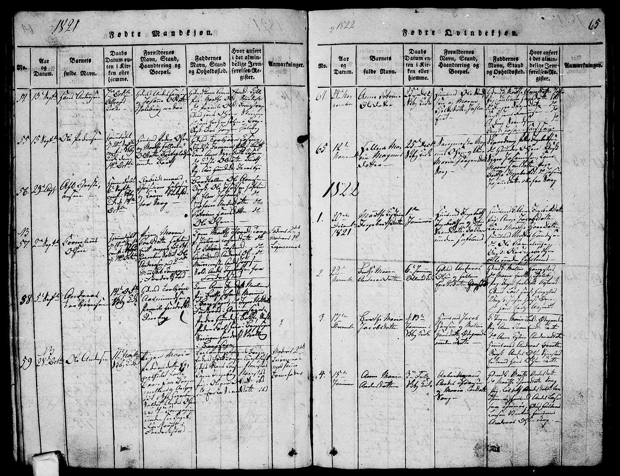 Skjeberg prestekontor Kirkebøker, AV/SAO-A-10923/G/Ga/L0001: Parish register (copy) no. I 1, 1815-1830, p. 65