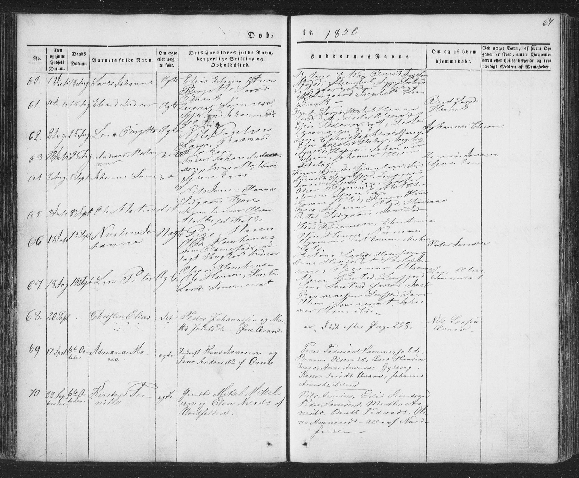 Ministerialprotokoller, klokkerbøker og fødselsregistre - Nordland, AV/SAT-A-1459/853/L0769: Parish register (official) no. 853A08, 1836-1856, p. 67