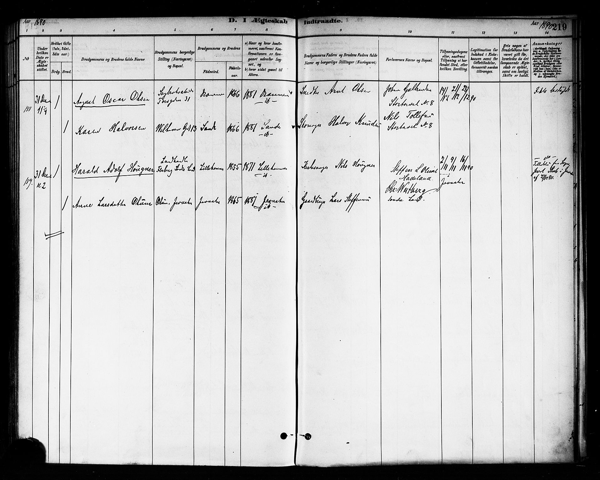Trefoldighet prestekontor Kirkebøker, AV/SAO-A-10882/F/Fc/L0003: Parish register (official) no. III 3, 1881-1891, p. 219