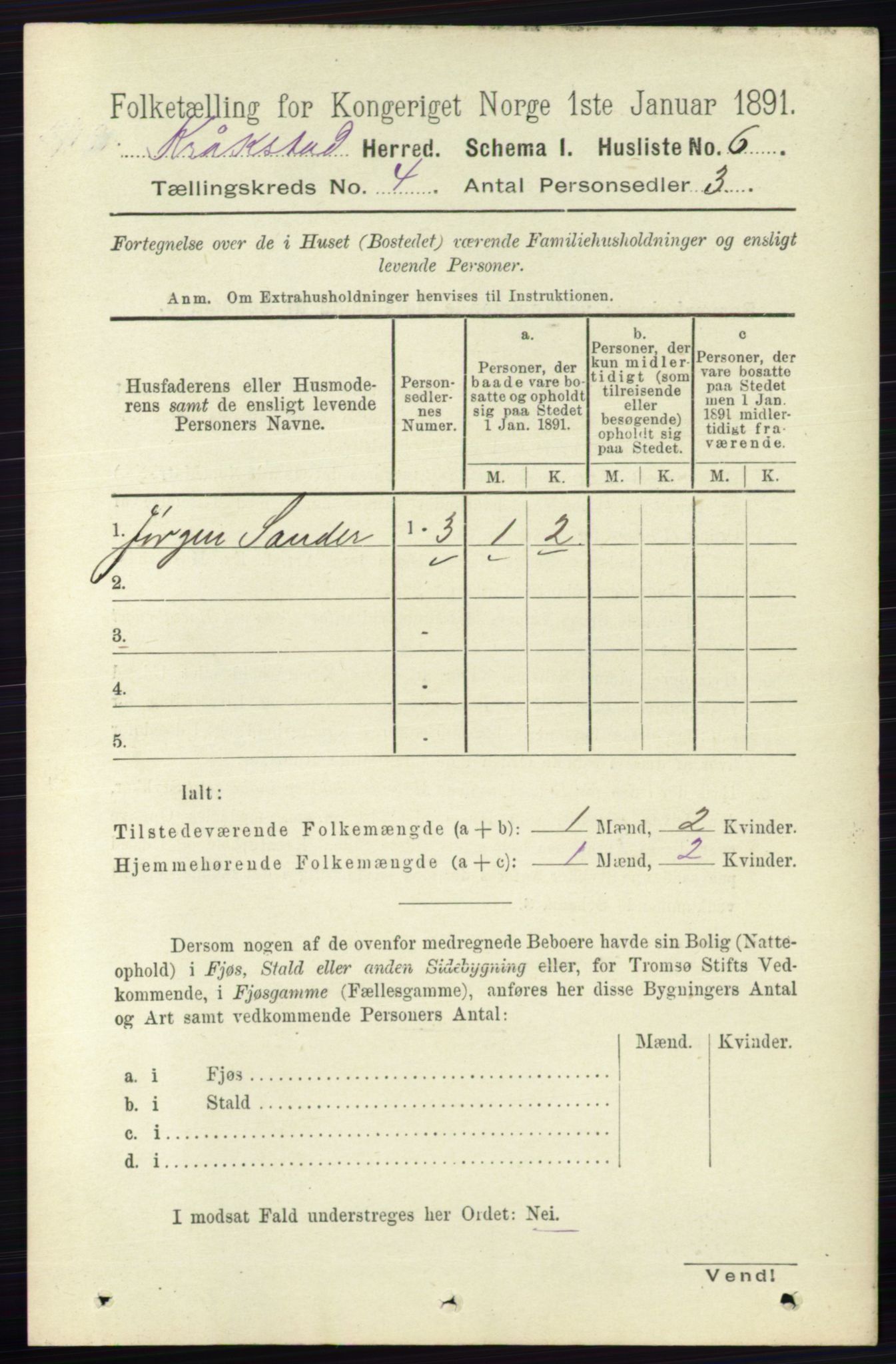 RA, 1891 census for 0212 Kråkstad, 1891, p. 1625