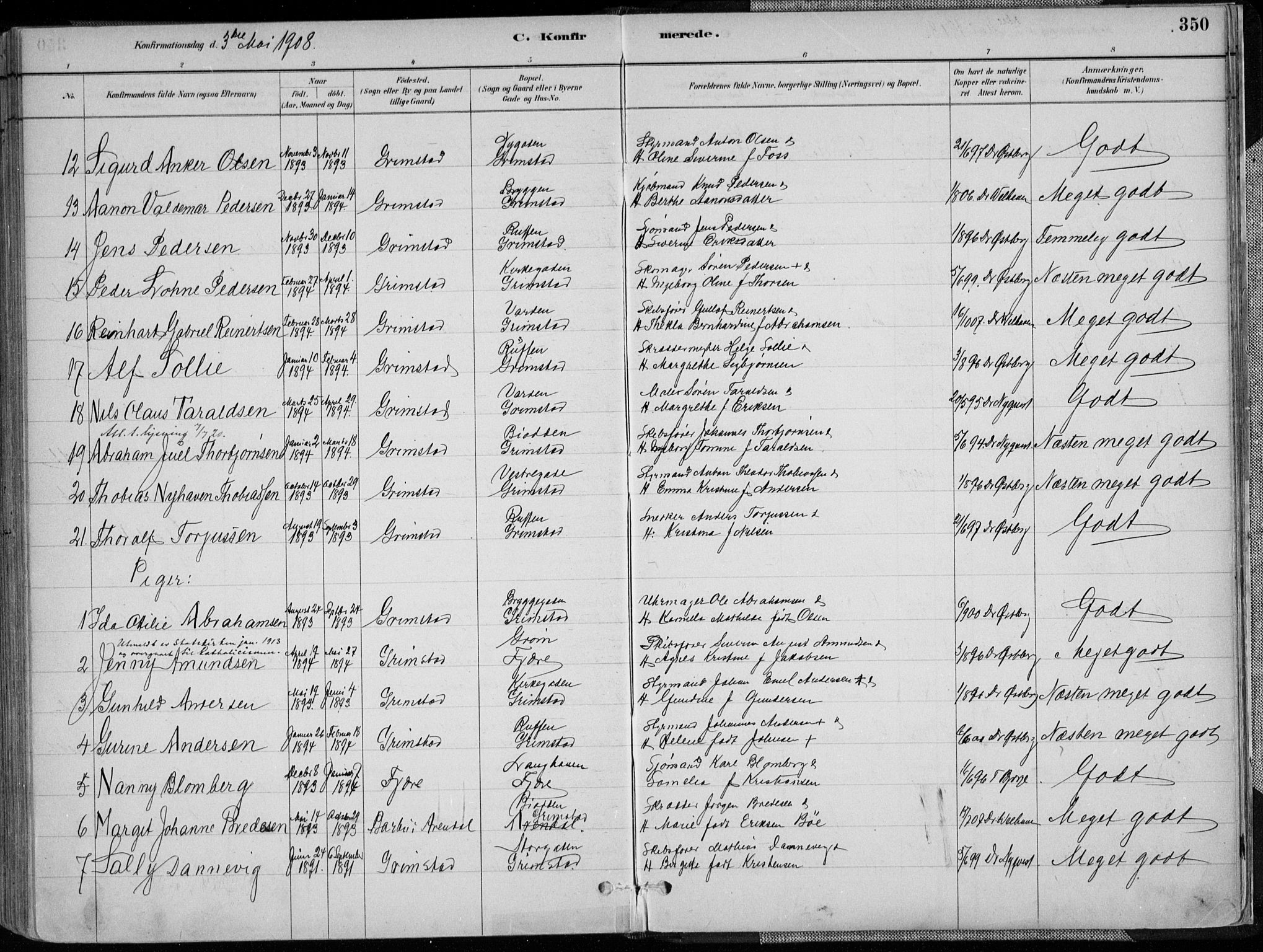 Grimstad sokneprestkontor, AV/SAK-1111-0017/F/Fa/L0003: Parish register (official) no. A 2, 1882-1912, p. 350