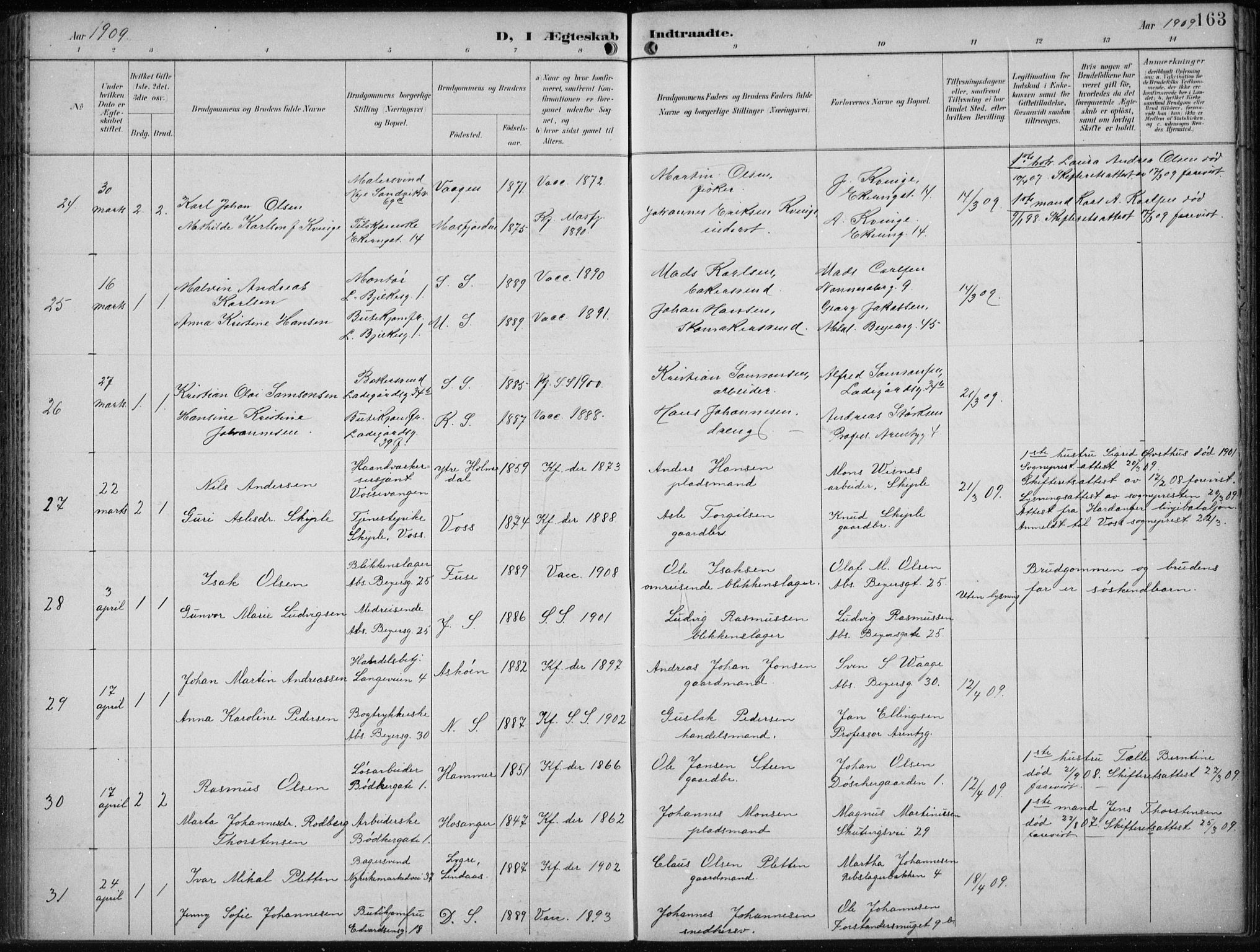 Sandviken Sokneprestembete, AV/SAB-A-77601/H/Ha/L0014: Parish register (official) no. D 1, 1896-1911, p. 163