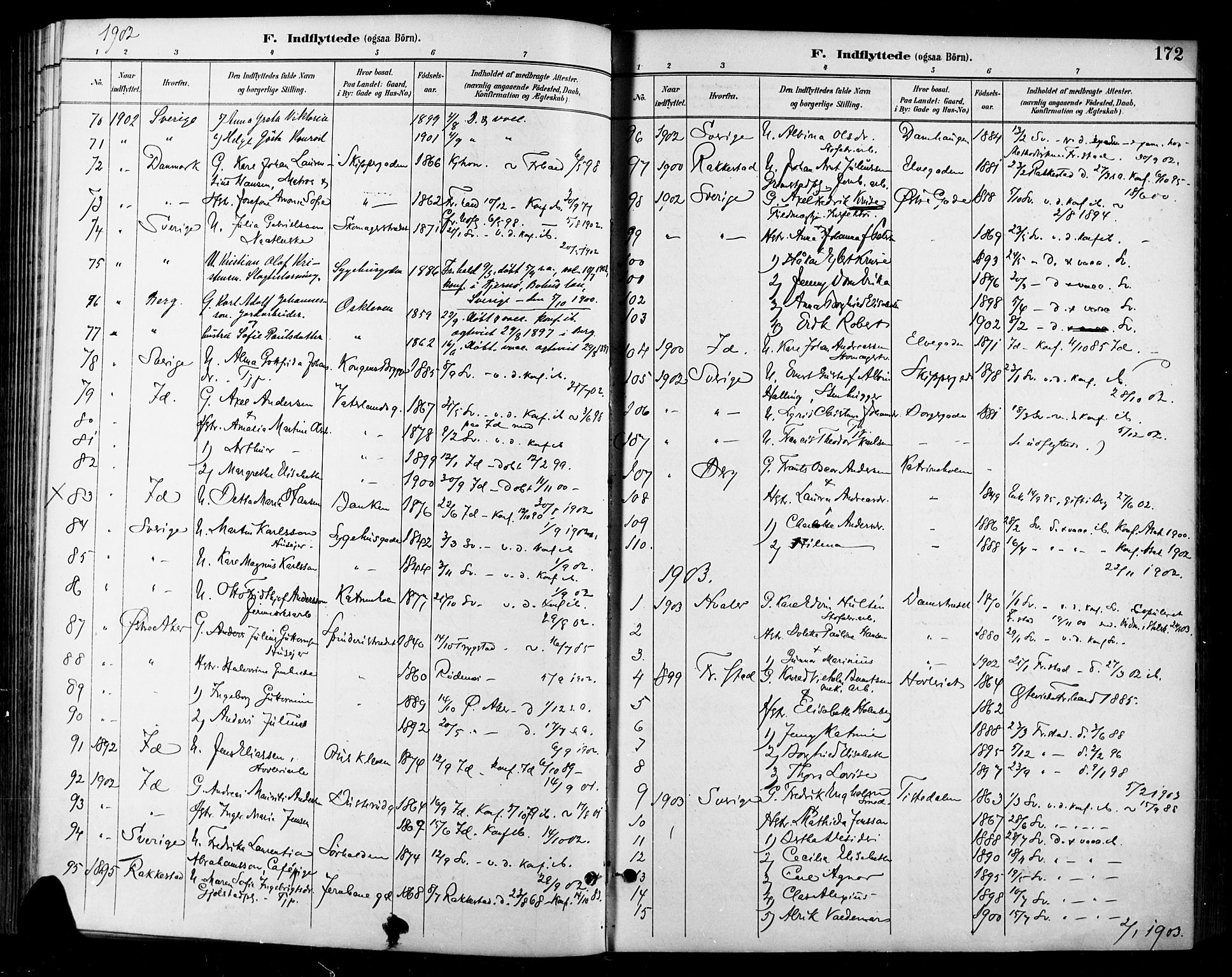 Halden prestekontor Kirkebøker, SAO/A-10909/F/Fa/L0014: Parish register (official) no. I 14, 1890-1906, p. 172