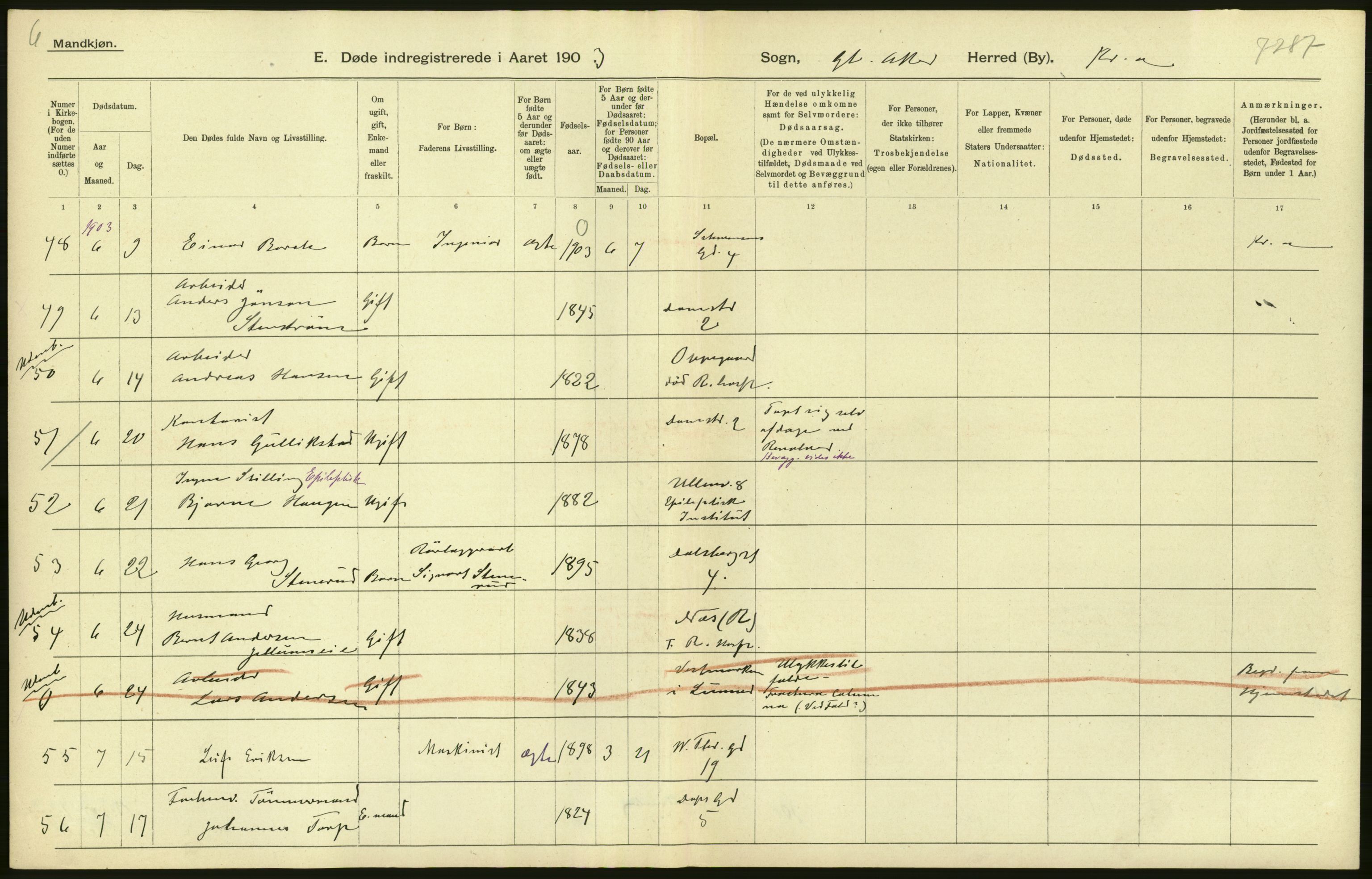 Statistisk sentralbyrå, Sosiodemografiske emner, Befolkning, AV/RA-S-2228/D/Df/Dfa/Dfaa/L0004: Kristiania: Gifte, døde, 1903, p. 58