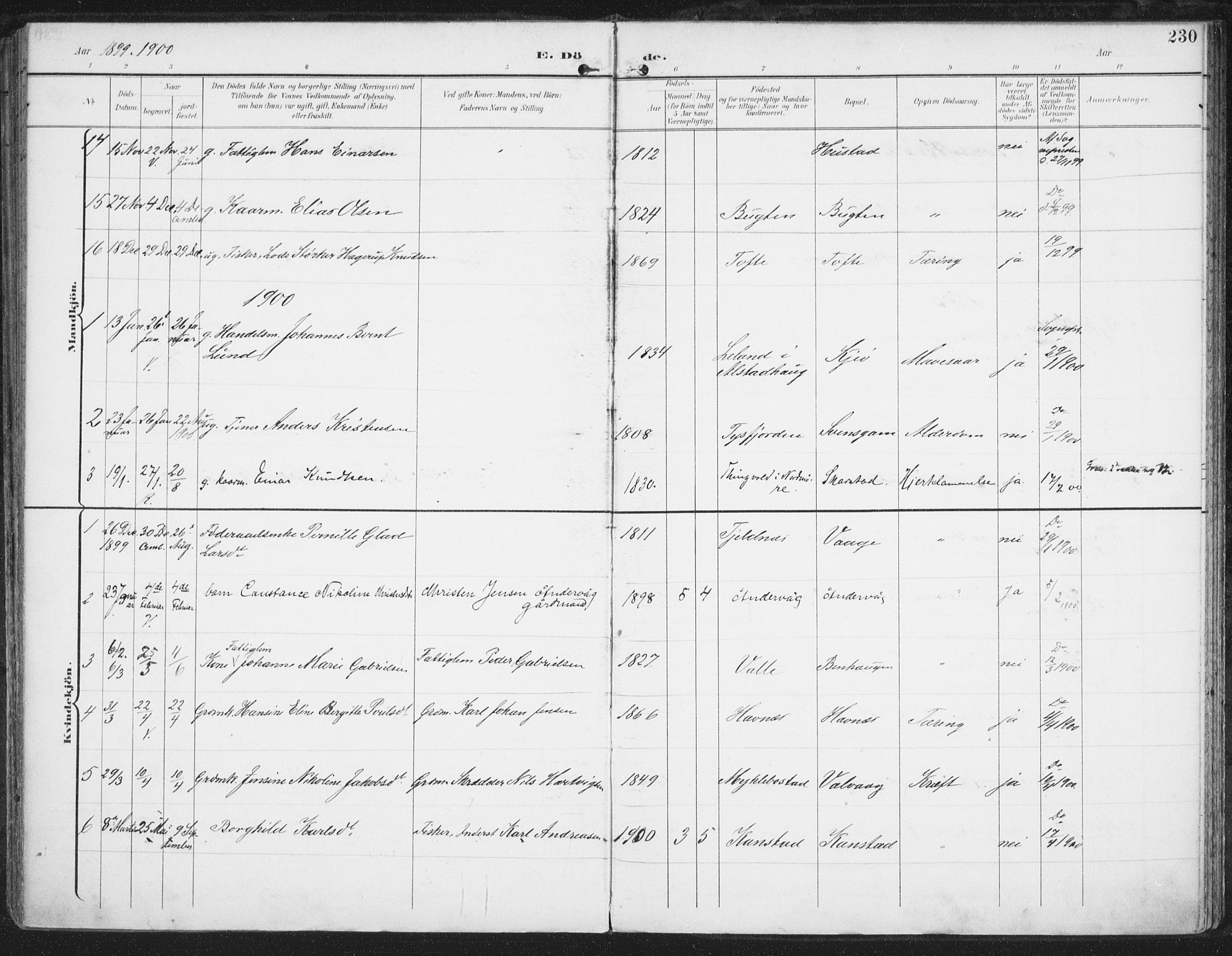 Ministerialprotokoller, klokkerbøker og fødselsregistre - Nordland, AV/SAT-A-1459/872/L1036: Parish register (official) no. 872A11, 1897-1913, p. 230