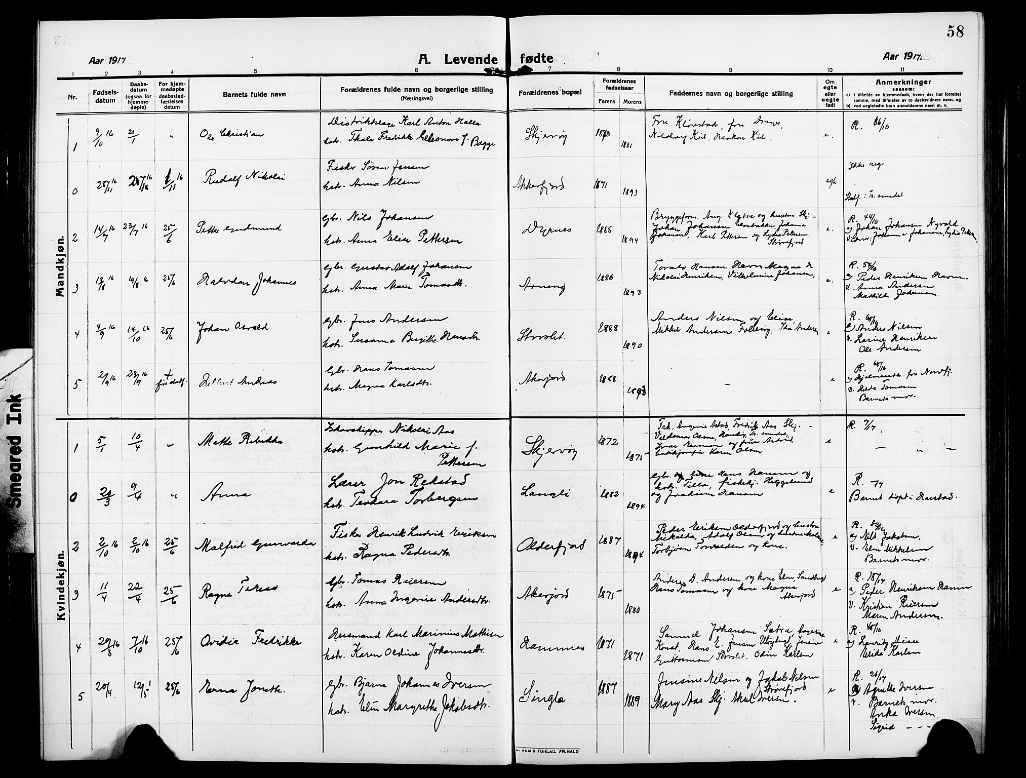 Skjervøy sokneprestkontor, AV/SATØ-S-1300/H/Ha/Hab/L0009klokker: Parish register (copy) no. 9, 1911-1926, p. 58