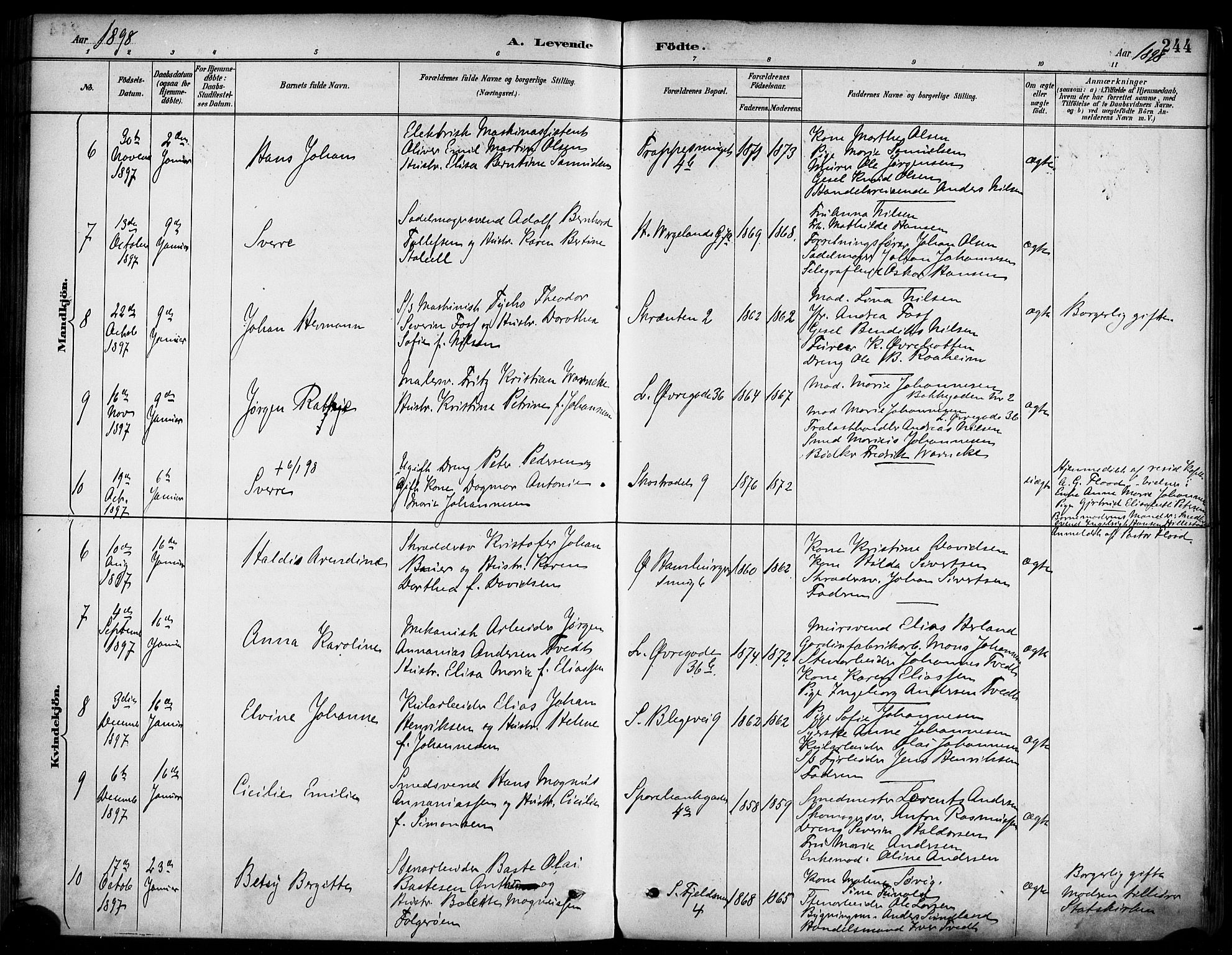 Korskirken sokneprestembete, AV/SAB-A-76101/H/Haa/L0022: Parish register (official) no. B 8, 1889-1899, p. 244