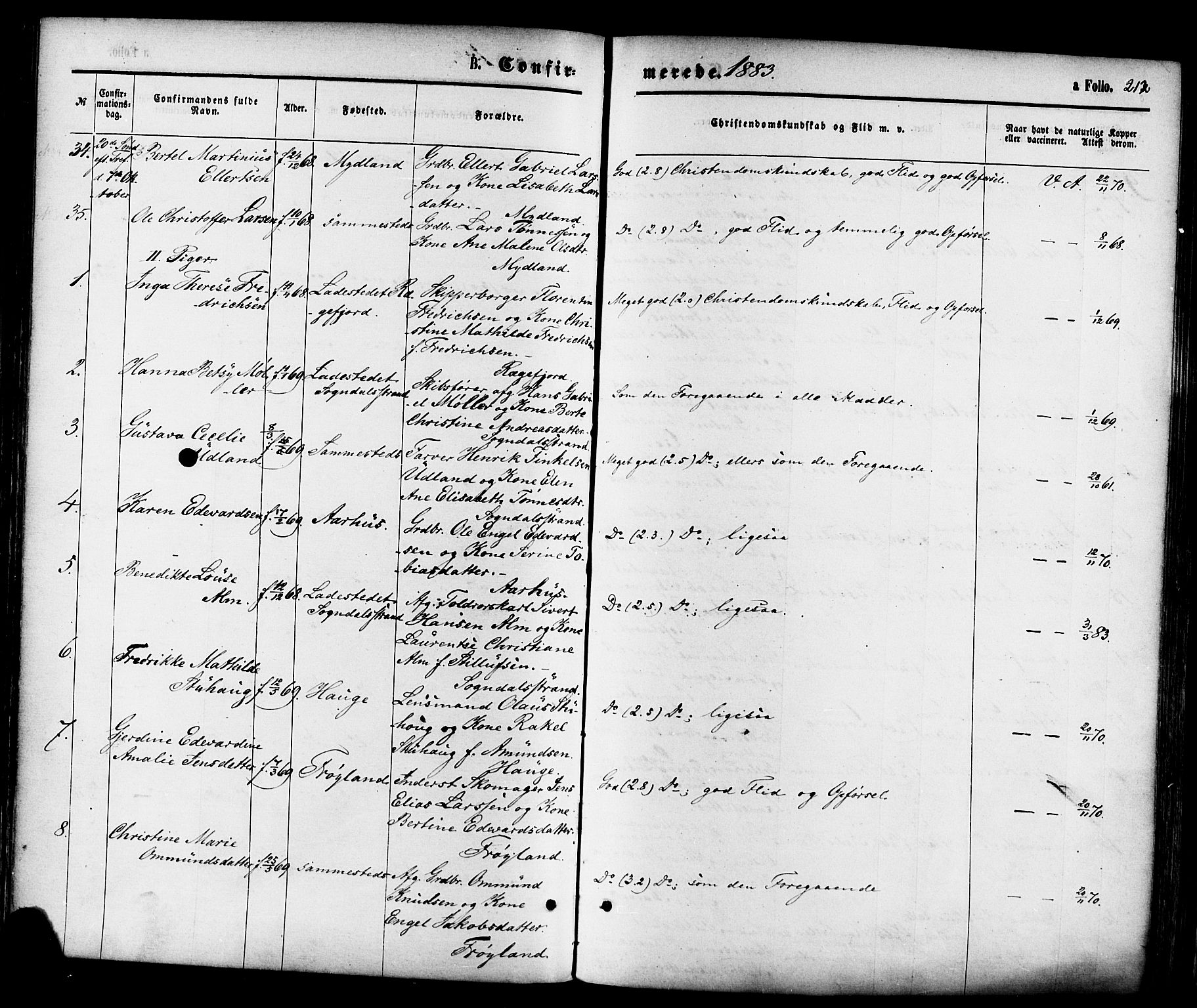 Sokndal sokneprestkontor, AV/SAST-A-101808: Parish register (official) no. A 10, 1874-1886, p. 212