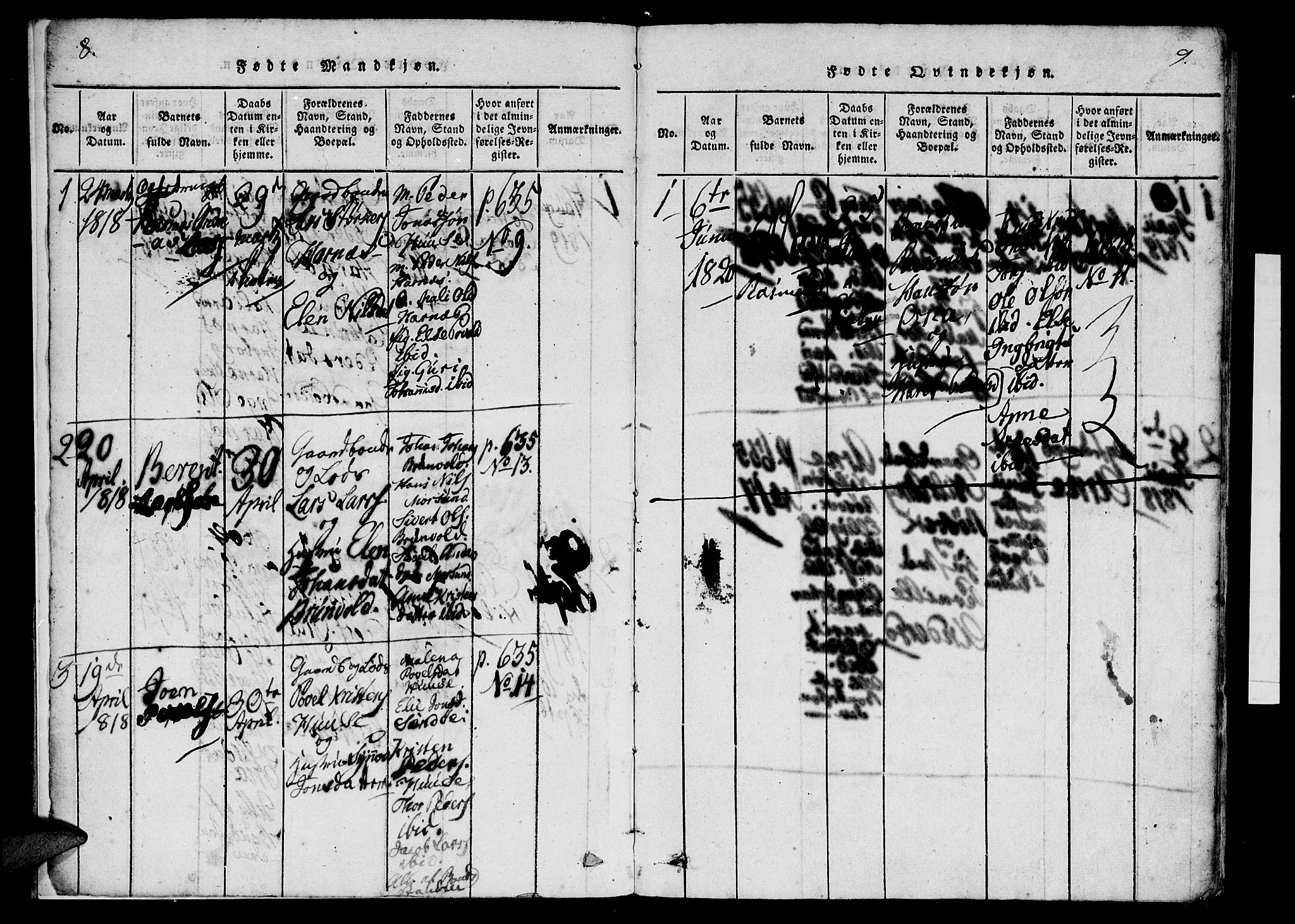 Ministerialprotokoller, klokkerbøker og fødselsregistre - Møre og Romsdal, AV/SAT-A-1454/561/L0727: Parish register (official) no. 561A01, 1817-1858, p. 8-9