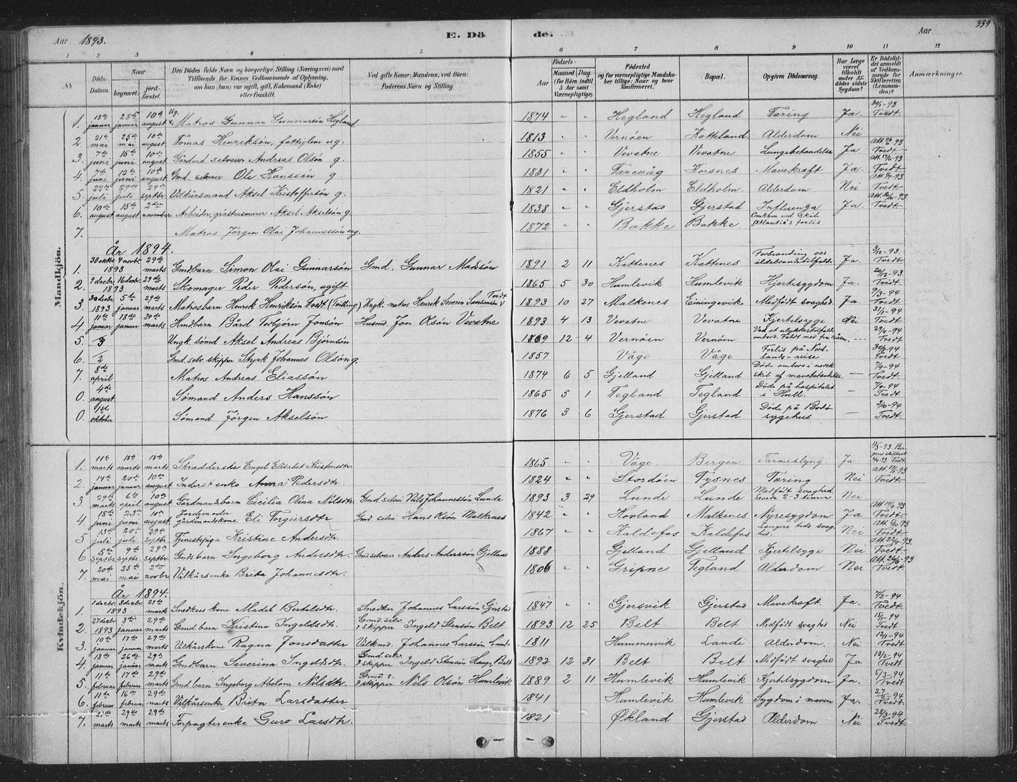 Tysnes sokneprestembete, AV/SAB-A-78601/H/Hab: Parish register (copy) no. B 2, 1878-1918, p. 339
