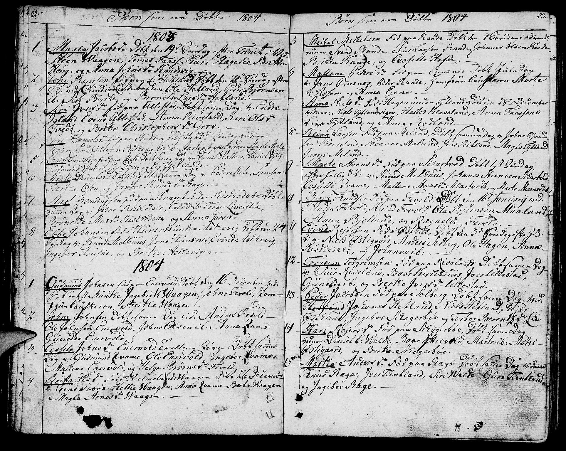 Hjelmeland sokneprestkontor, AV/SAST-A-101843/01/IV/L0002: Parish register (official) no. A 2, 1799-1816, p. 22-23