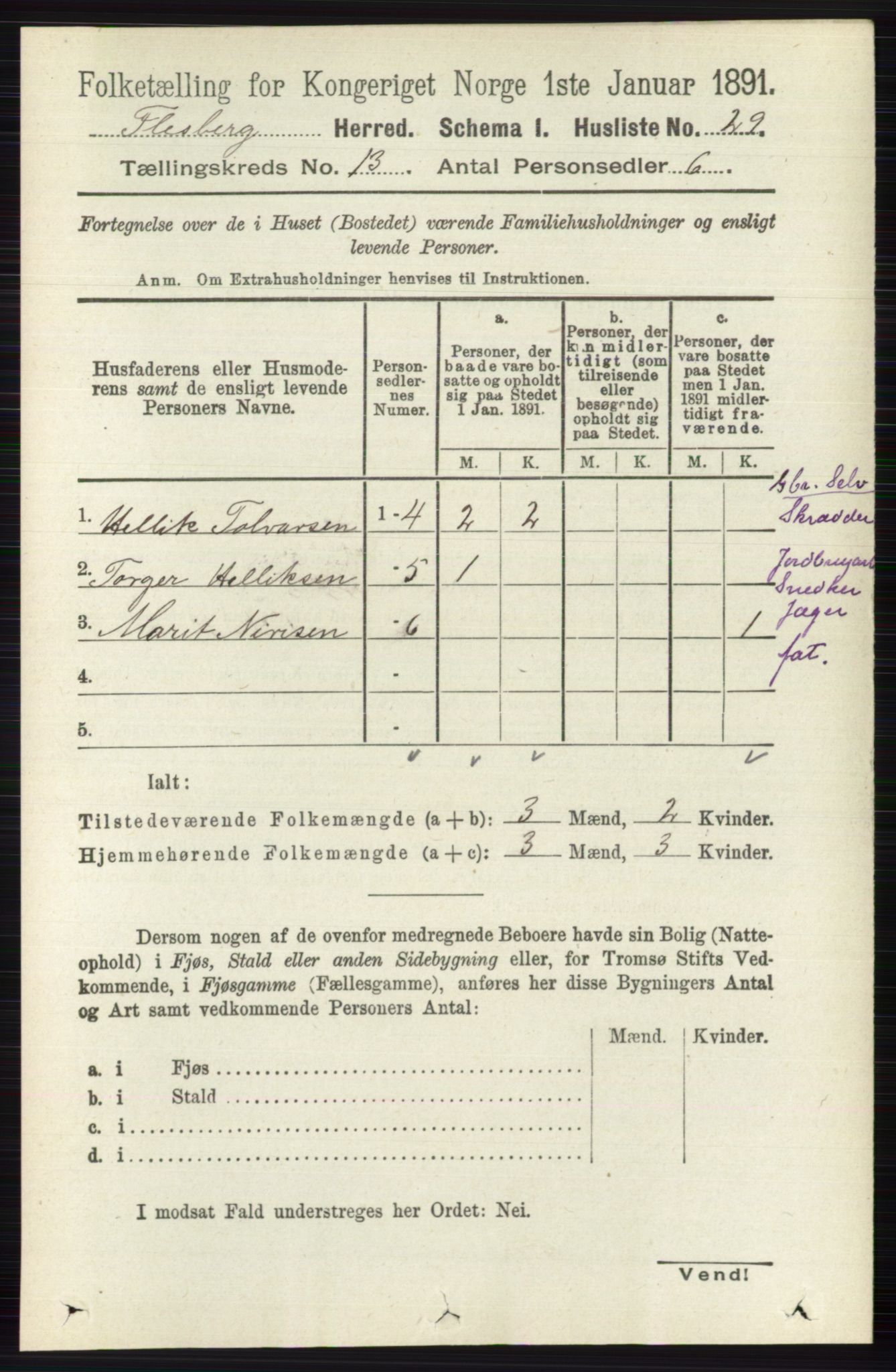 RA, 1891 census for 0631 Flesberg, 1891, p. 2213
