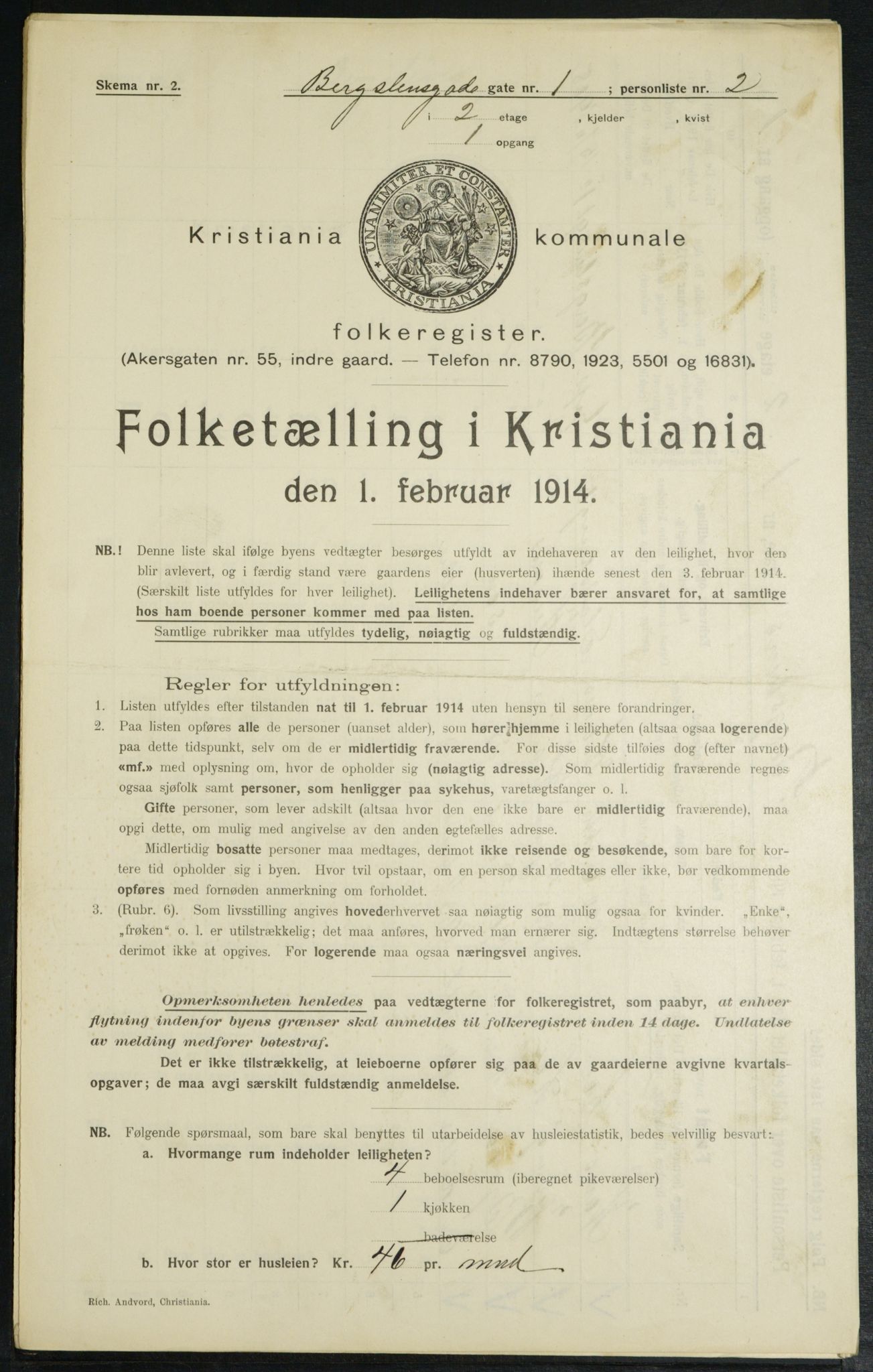 OBA, Municipal Census 1914 for Kristiania, 1914, p. 4033