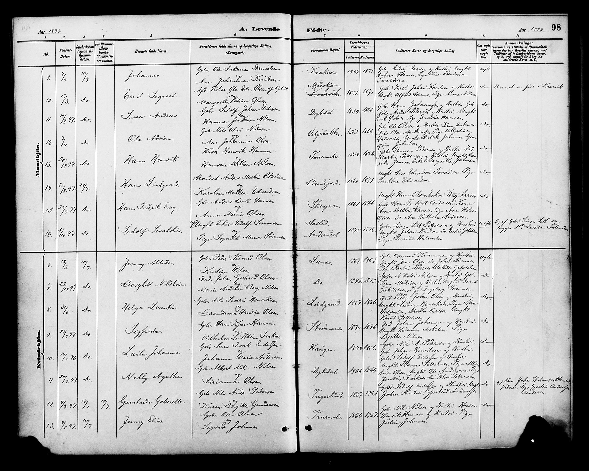 Lenvik sokneprestembete, SATØ/S-1310/H/Ha/Haa/L0013kirke: Parish register (official) no. 13, 1890-1898, p. 98