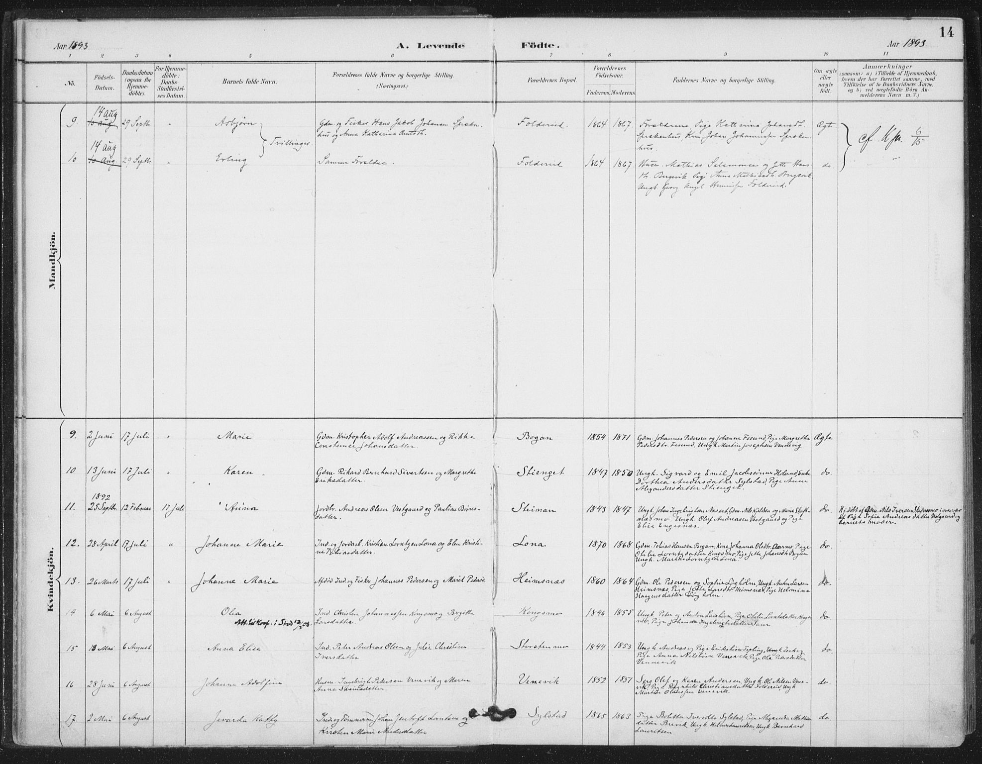 Ministerialprotokoller, klokkerbøker og fødselsregistre - Nord-Trøndelag, SAT/A-1458/783/L0660: Parish register (official) no. 783A02, 1886-1918, p. 14