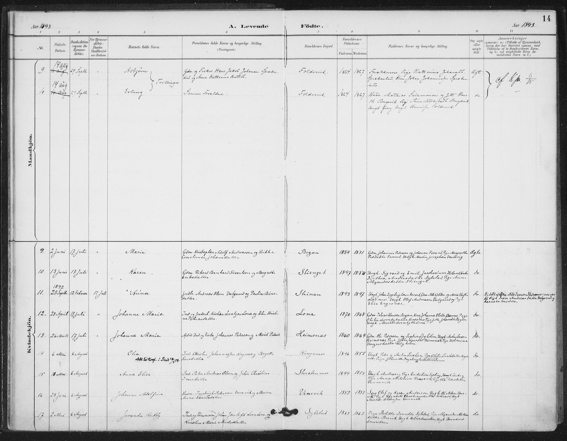 Ministerialprotokoller, klokkerbøker og fødselsregistre - Nord-Trøndelag, AV/SAT-A-1458/783/L0660: Parish register (official) no. 783A02, 1886-1918, p. 14