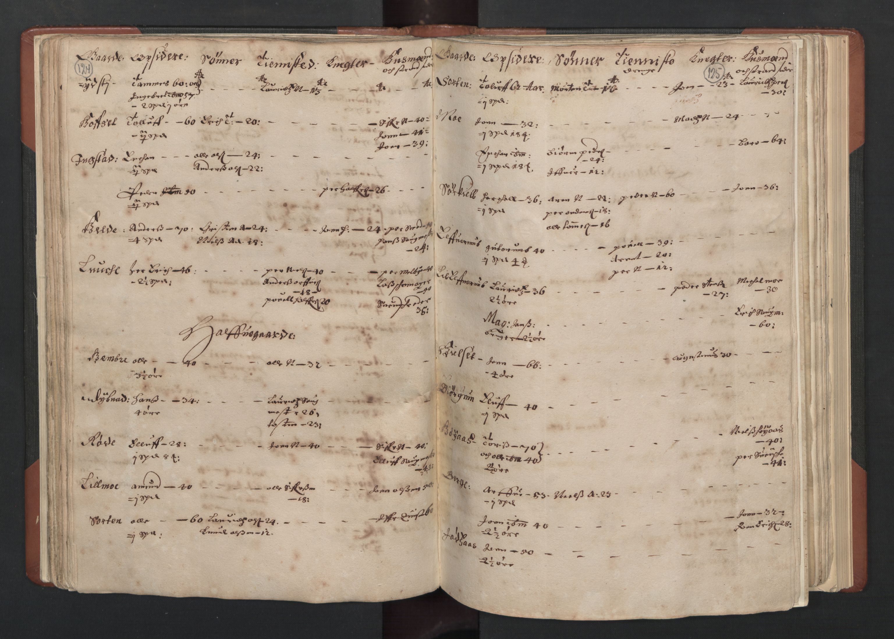 RA, Bailiff's Census 1664-1666, no. 19: Fosen fogderi, Inderøy fogderi, Selbu fogderi, Namdal fogderi and Stjørdal fogderi, 1664-1665, p. 124-125