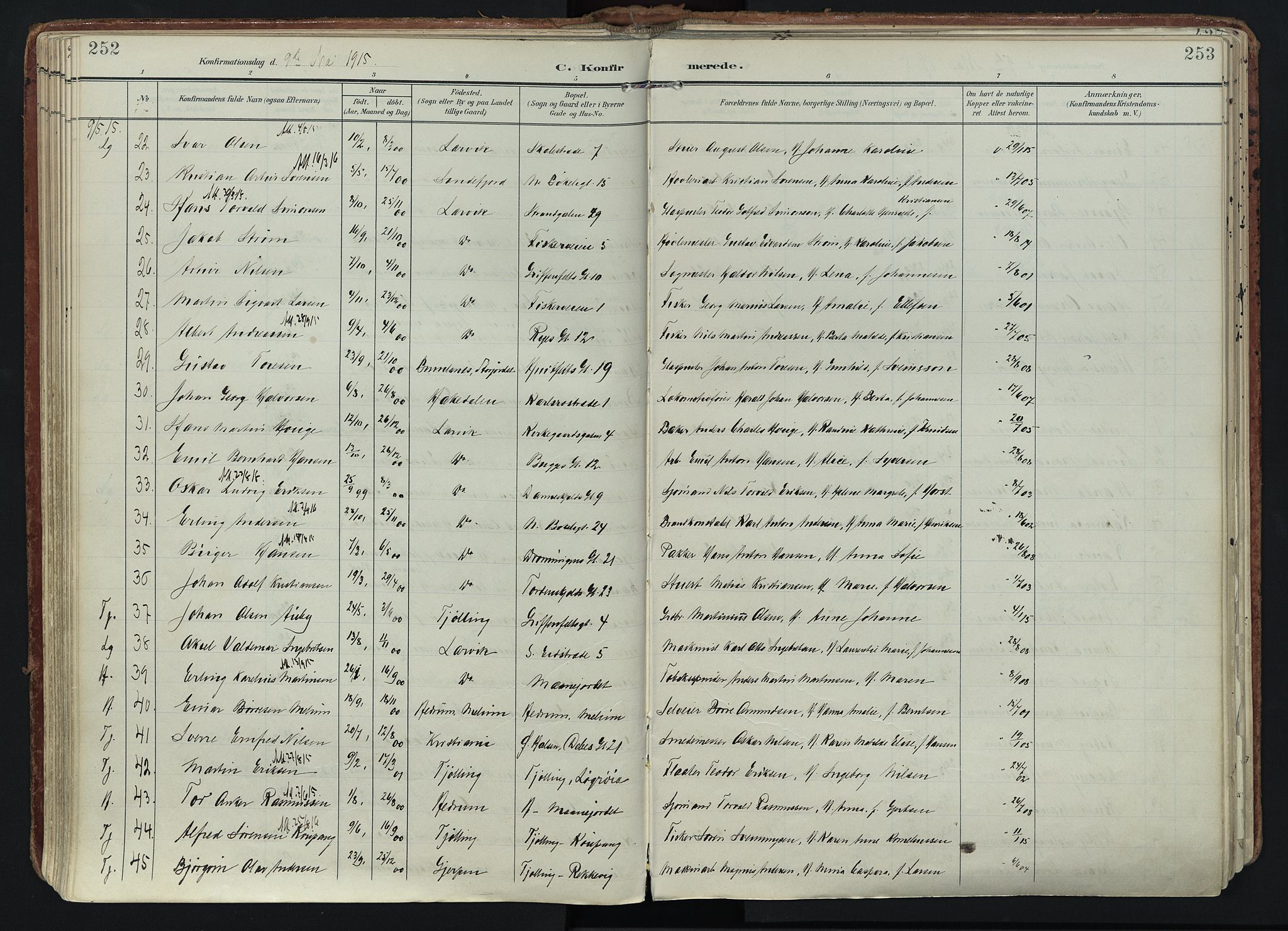 Larvik kirkebøker, SAKO/A-352/F/Fa/L0011: Parish register (official) no. I 11, 1902-1922, p. 252-253