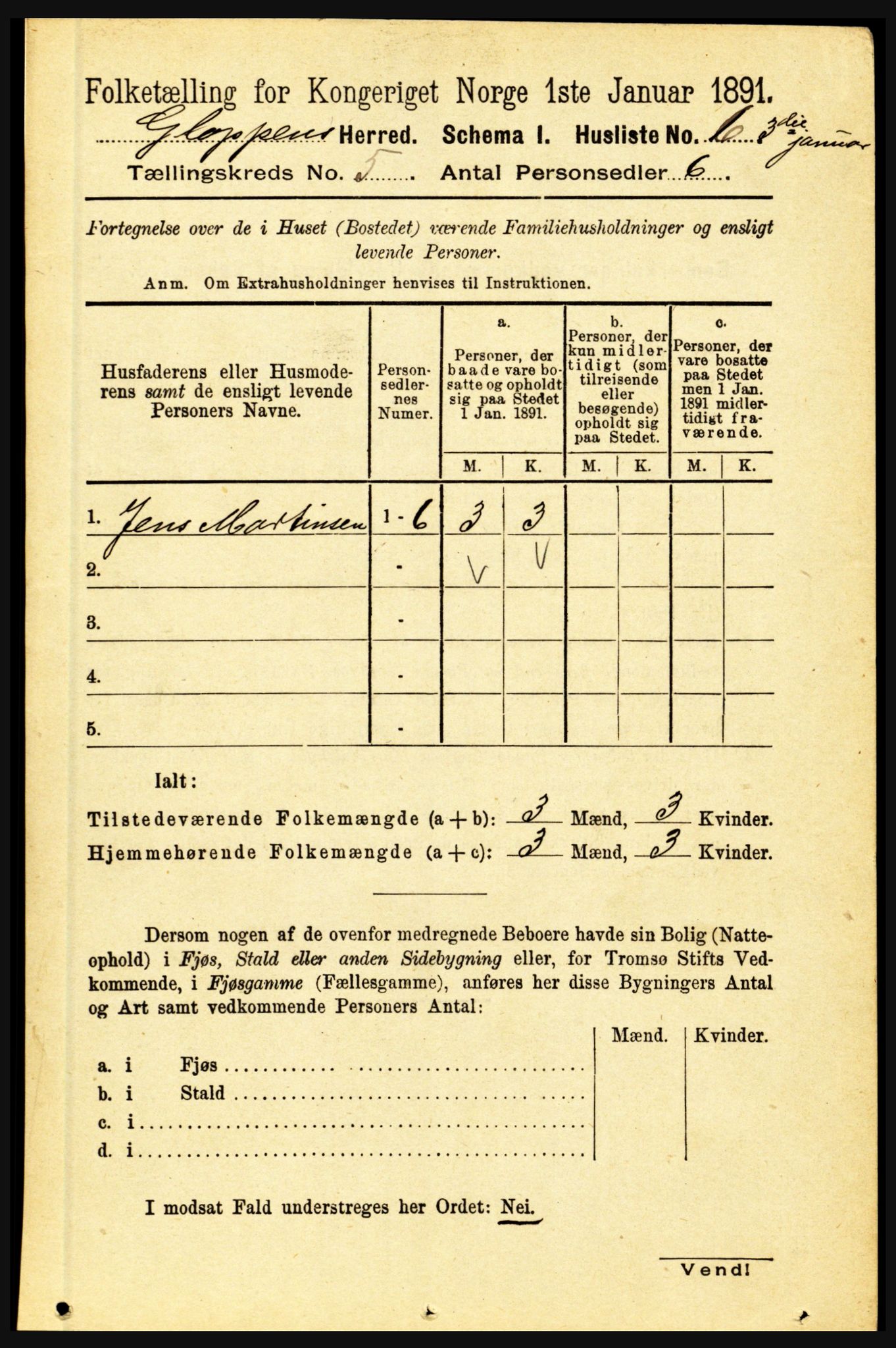 RA, 1891 census for 1445 Gloppen, 1891, p. 2040