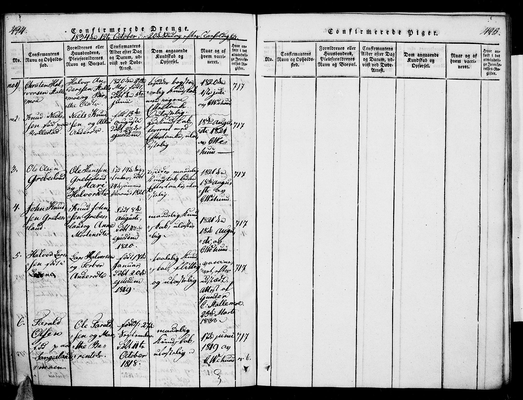 Vennesla sokneprestkontor, AV/SAK-1111-0045/Fa/Fac/L0003: Parish register (official) no. A 3, 1820-1834, p. 494-495