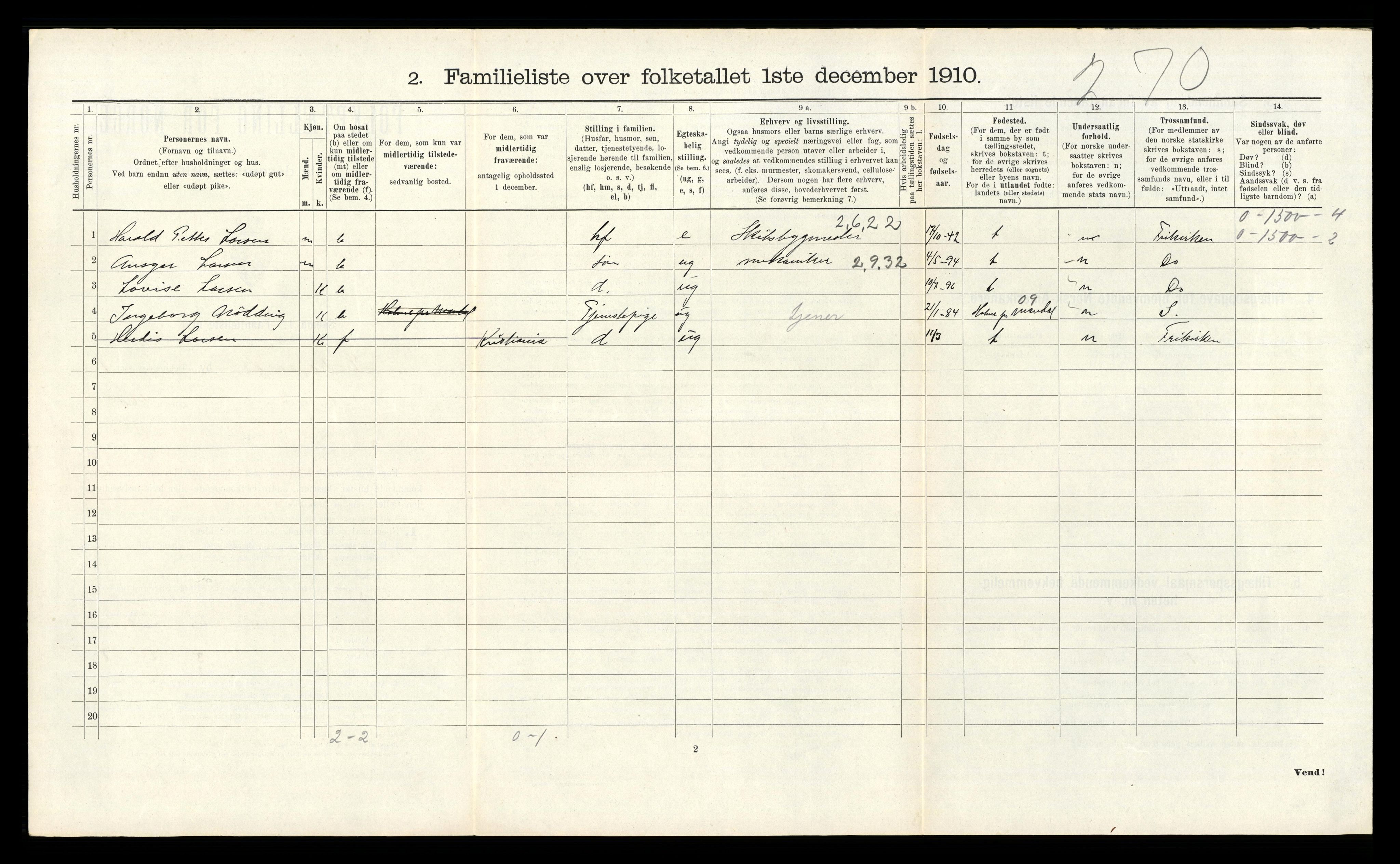 RA, 1910 census for Kristiansand, 1910, p. 347