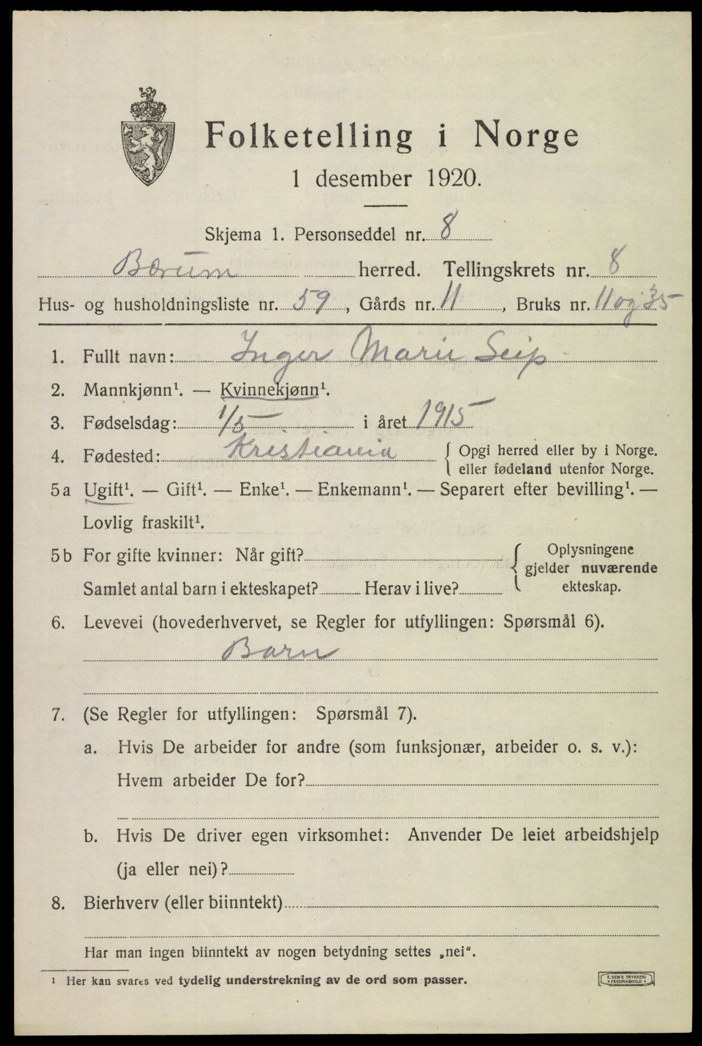 SAO, 1920 census for Bærum, 1920, p. 19334