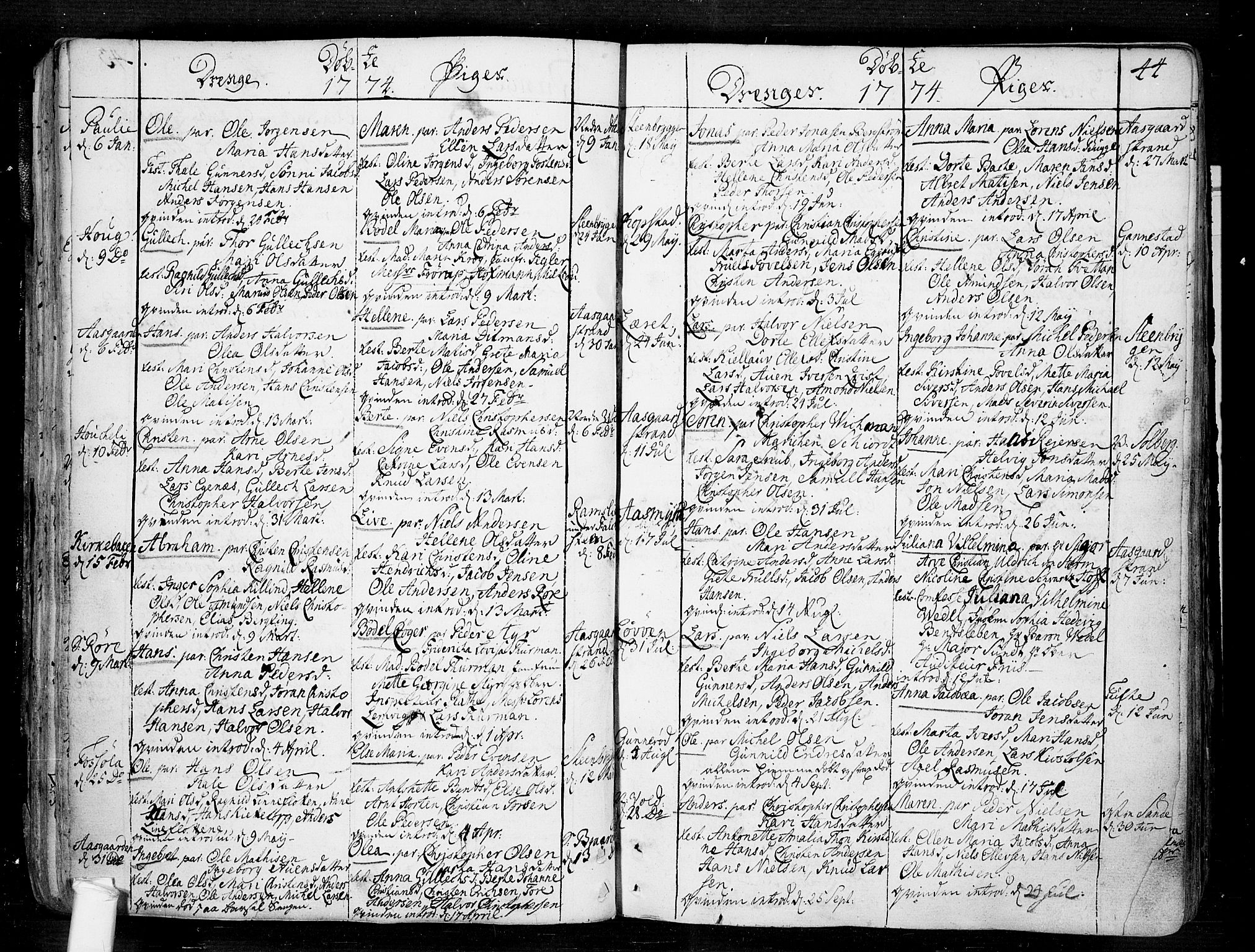 Borre kirkebøker, AV/SAKO-A-338/F/Fa/L0002: Parish register (official) no. I 2, 1752-1806, p. 44