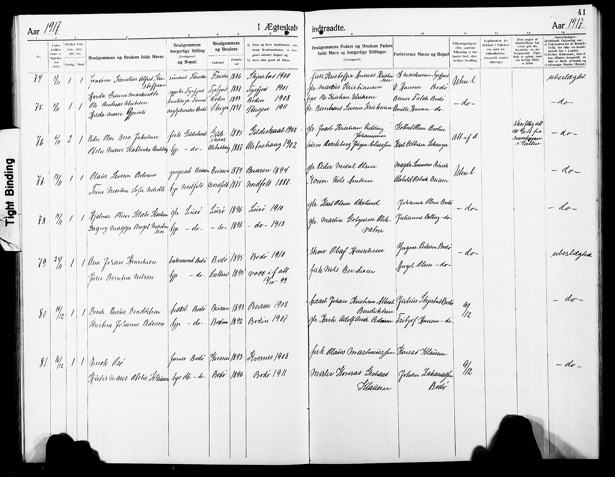 Ministerialprotokoller, klokkerbøker og fødselsregistre - Nordland, AV/SAT-A-1459/801/L0035: Parish register (copy) no. 801C10, 1910-1923, p. 41