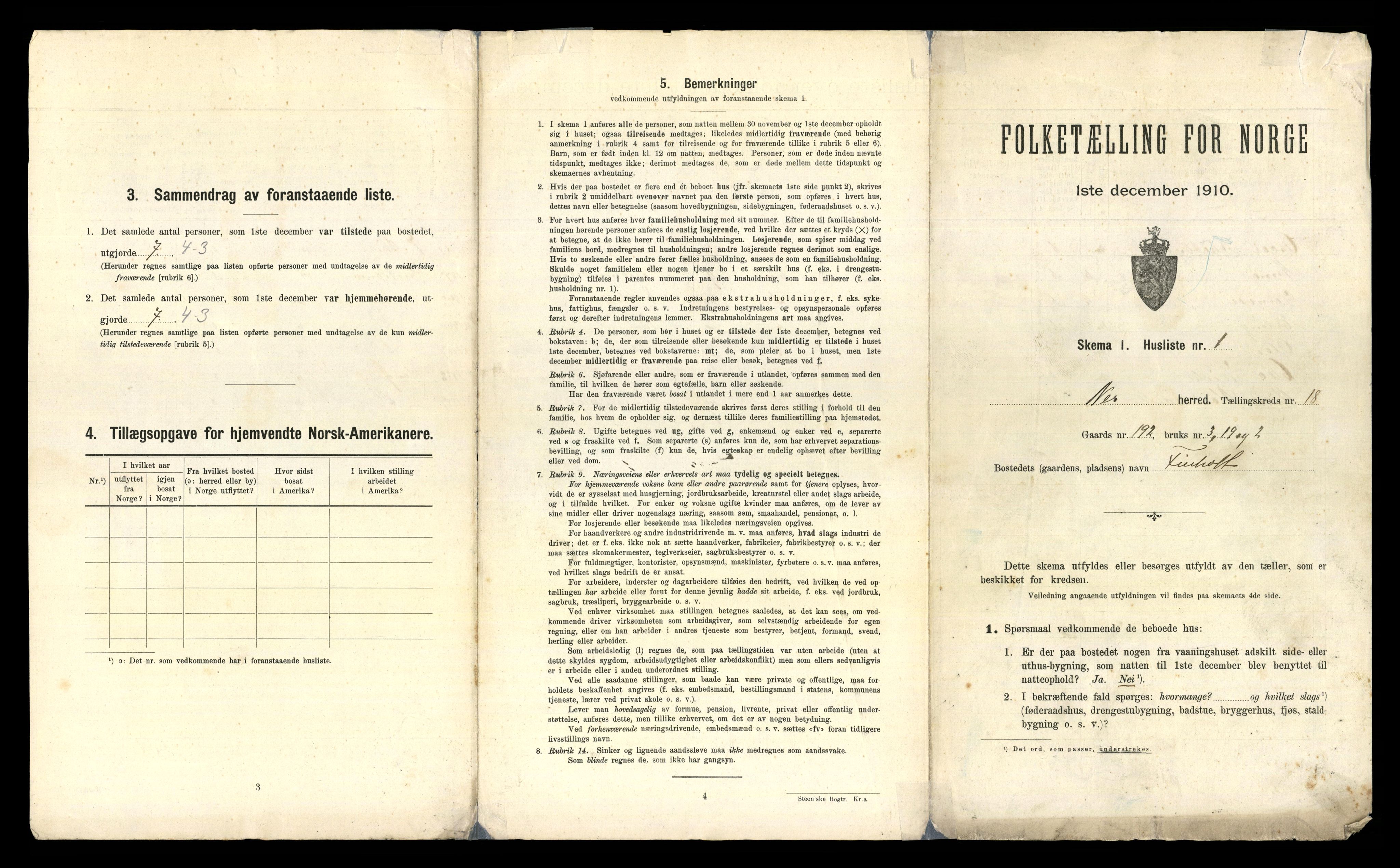 RA, 1910 census for Nes, 1910, p. 2272