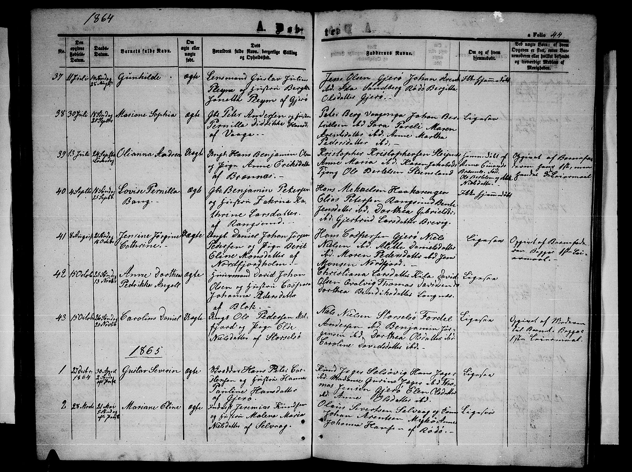 Ministerialprotokoller, klokkerbøker og fødselsregistre - Nordland, AV/SAT-A-1459/841/L0619: Parish register (copy) no. 841C03, 1856-1876, p. 44