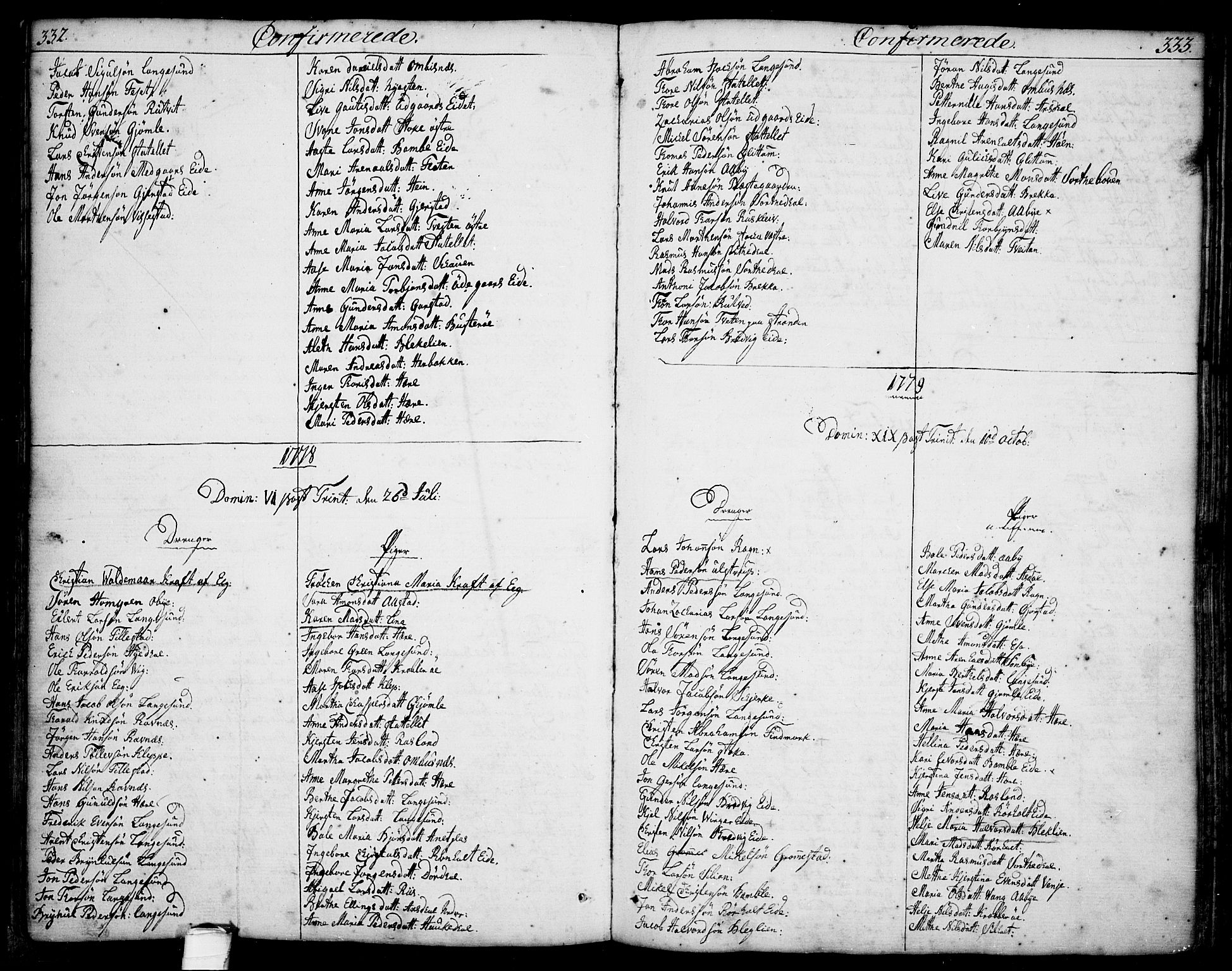 Bamble kirkebøker, SAKO/A-253/F/Fa/L0002: Parish register (official) no. I 2, 1775-1814, p. 332-333