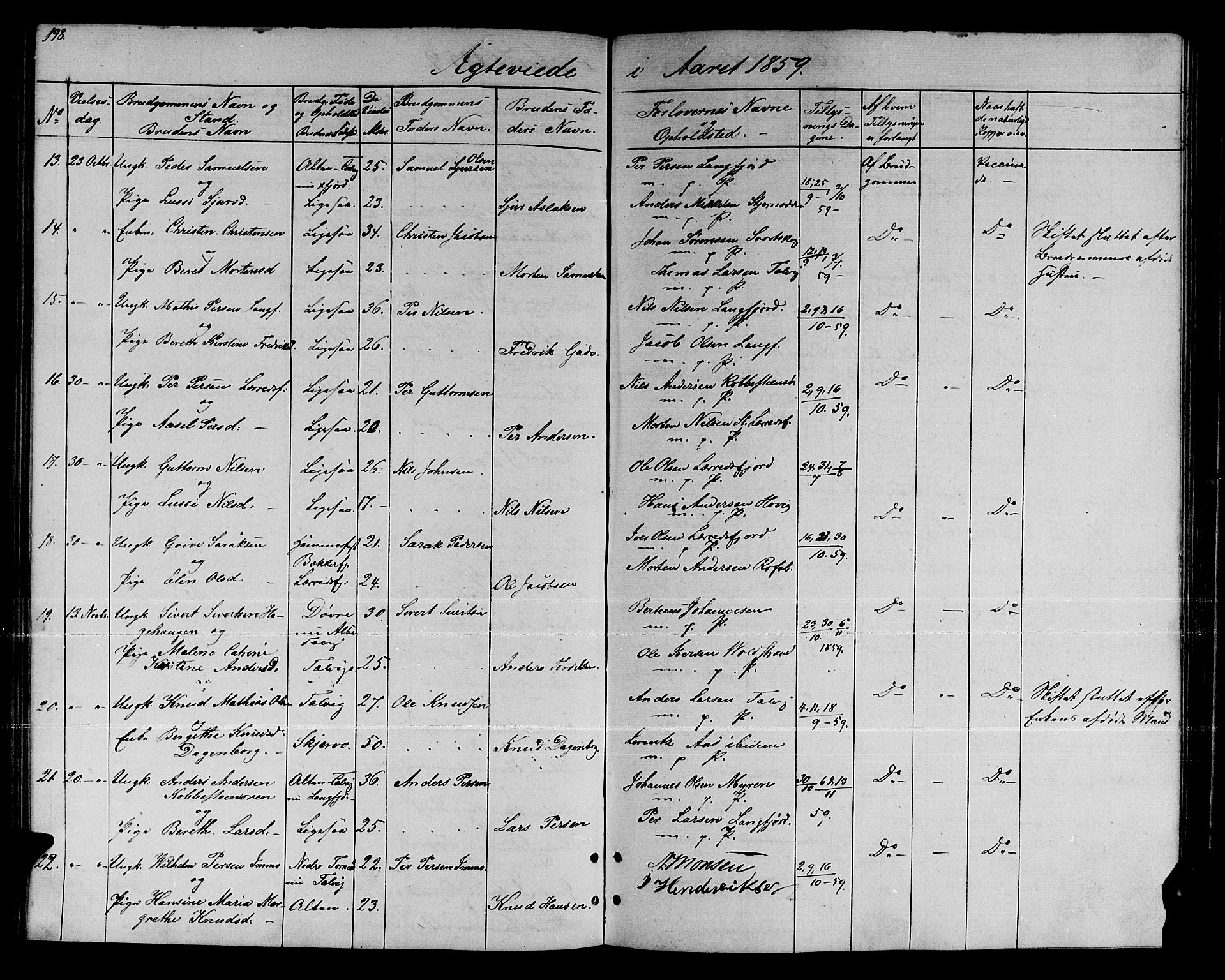 Talvik sokneprestkontor, SATØ/S-1337/H/Hb/L0001klokker: Parish register (copy) no. 1, 1847-1863, p. 198