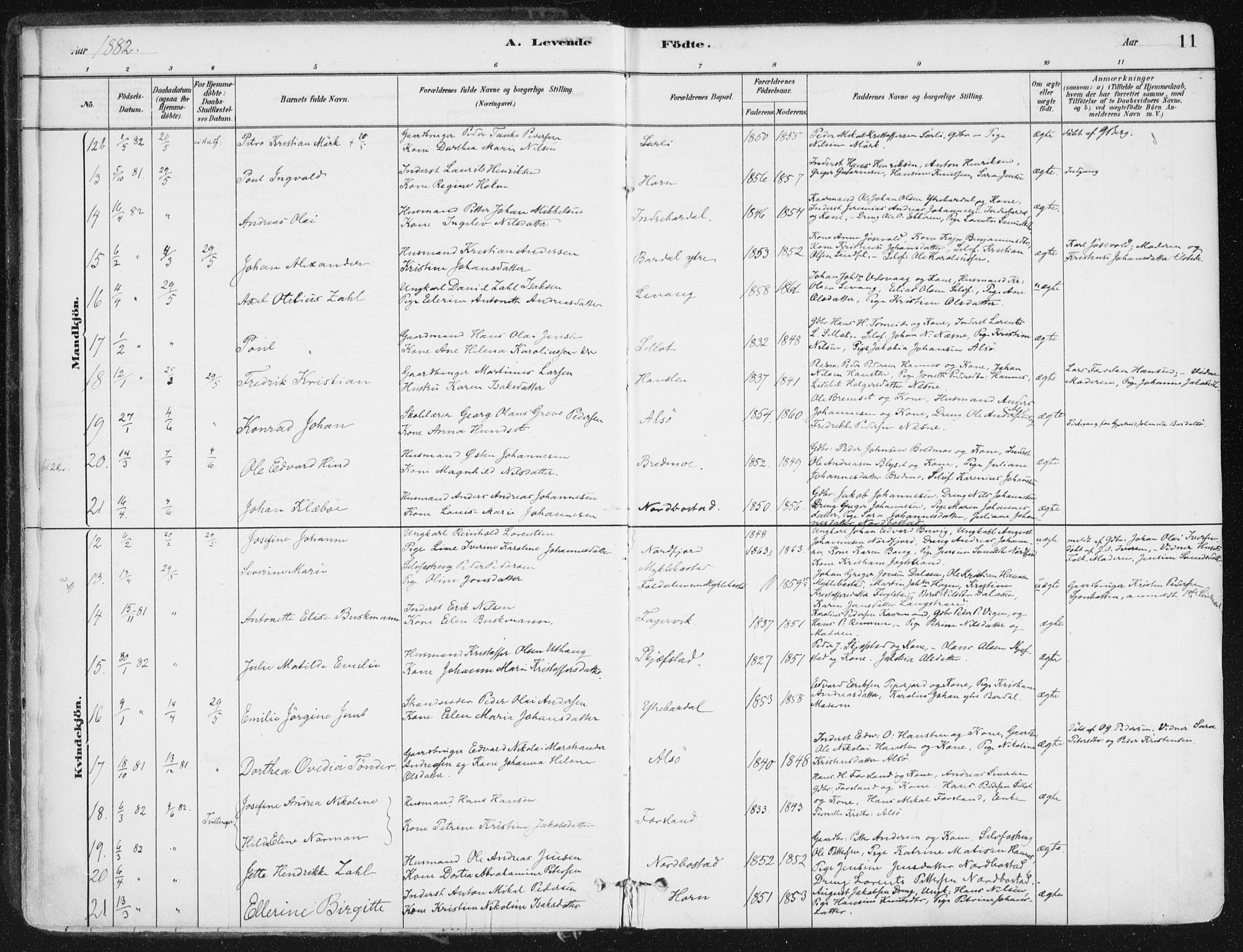 Ministerialprotokoller, klokkerbøker og fødselsregistre - Nordland, AV/SAT-A-1459/838/L0552: Parish register (official) no. 838A10, 1880-1910, p. 11