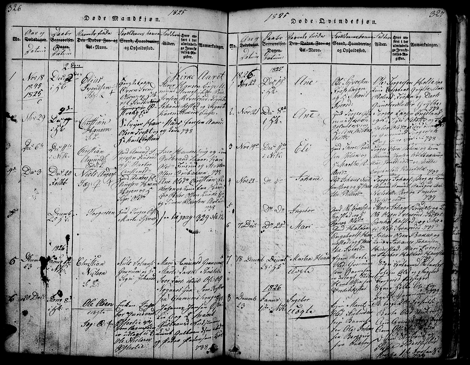 Gausdal prestekontor, SAH/PREST-090/H/Ha/Hab/L0001: Parish register (copy) no. 1, 1817-1848, p. 326-327