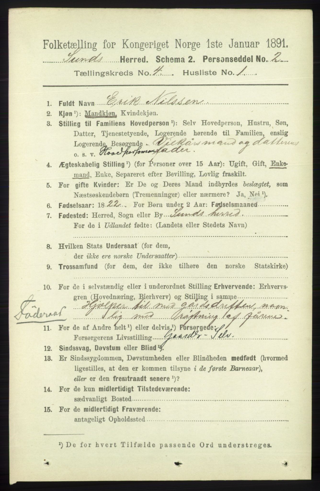 RA, 1891 census for 1245 Sund, 1891, p. 1852