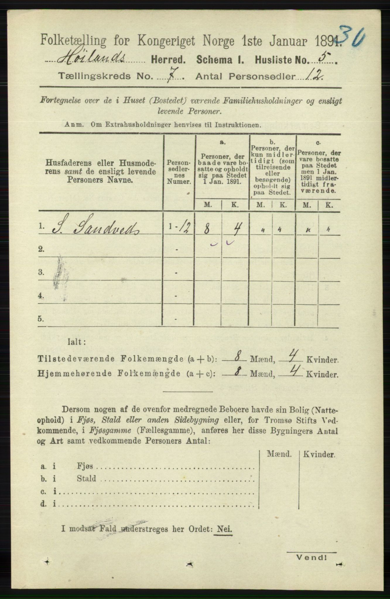 RA, 1891 census for 1123 Høyland, 1891, p. 2316