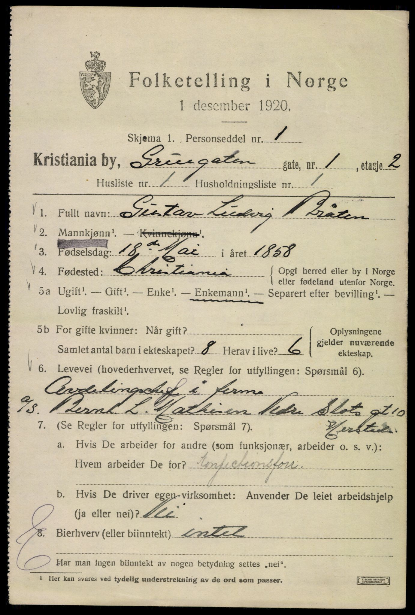 SAO, 1920 census for Kristiania, 1920, p. 252457