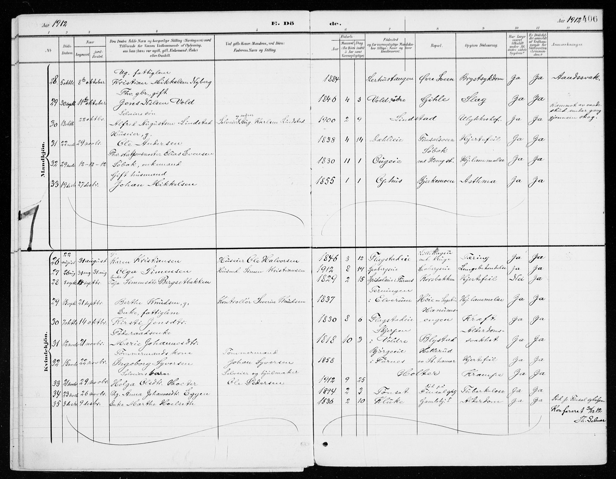 Vang prestekontor, Hedmark, SAH/PREST-008/H/Ha/Haa/L0021: Parish register (official) no. 21, 1902-1917, p. 406