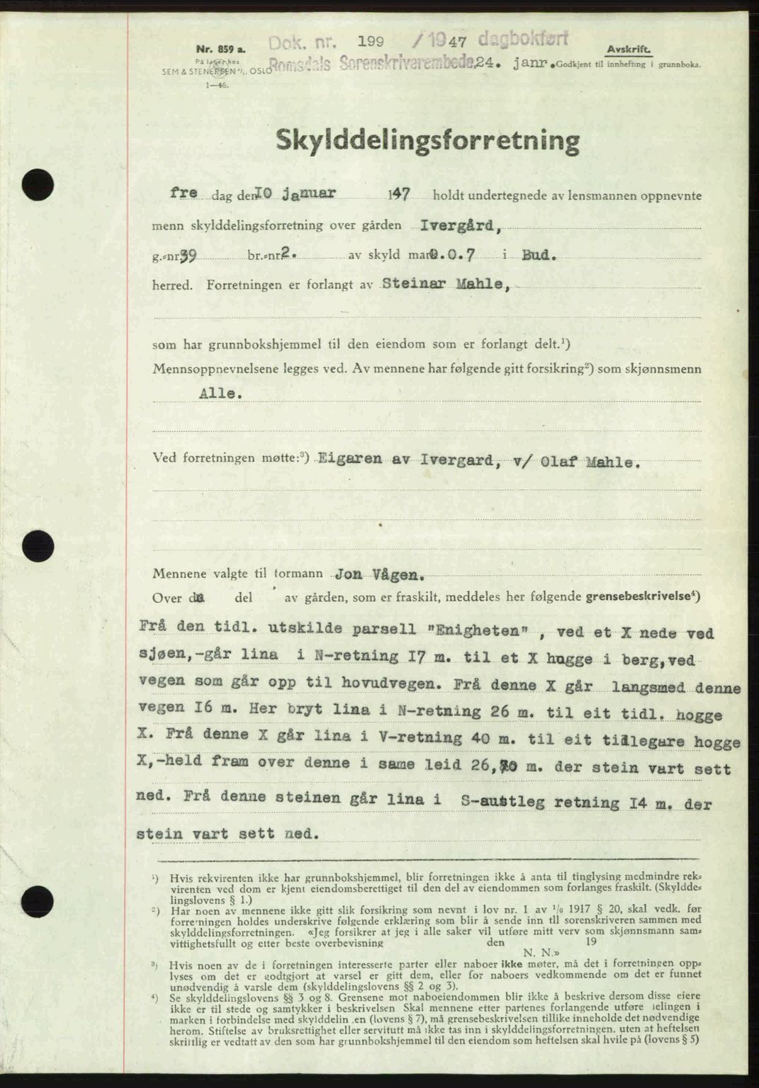 Romsdal sorenskriveri, AV/SAT-A-4149/1/2/2C: Mortgage book no. A22, 1947-1947, Diary no: : 199/1947