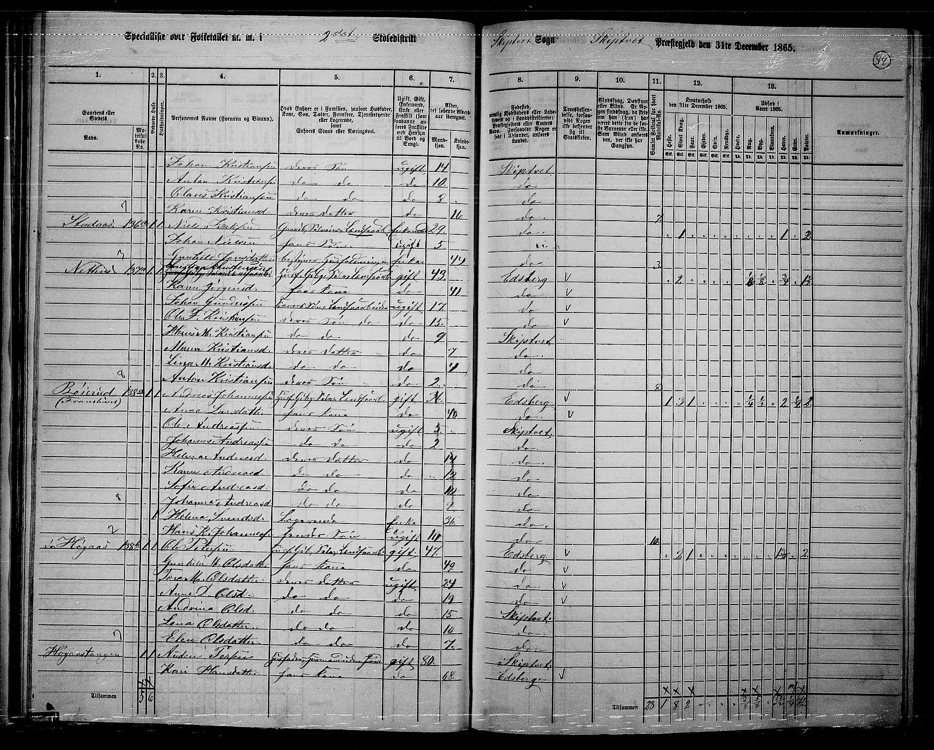 RA, 1865 census for Skiptvet, 1865, p. 37
