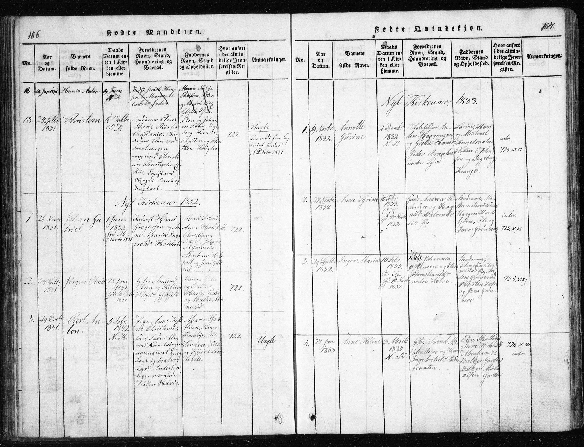 Nesodden prestekontor Kirkebøker, AV/SAO-A-10013/G/Ga/L0001: Parish register (copy) no. I 1, 1814-1847, p. 106-107