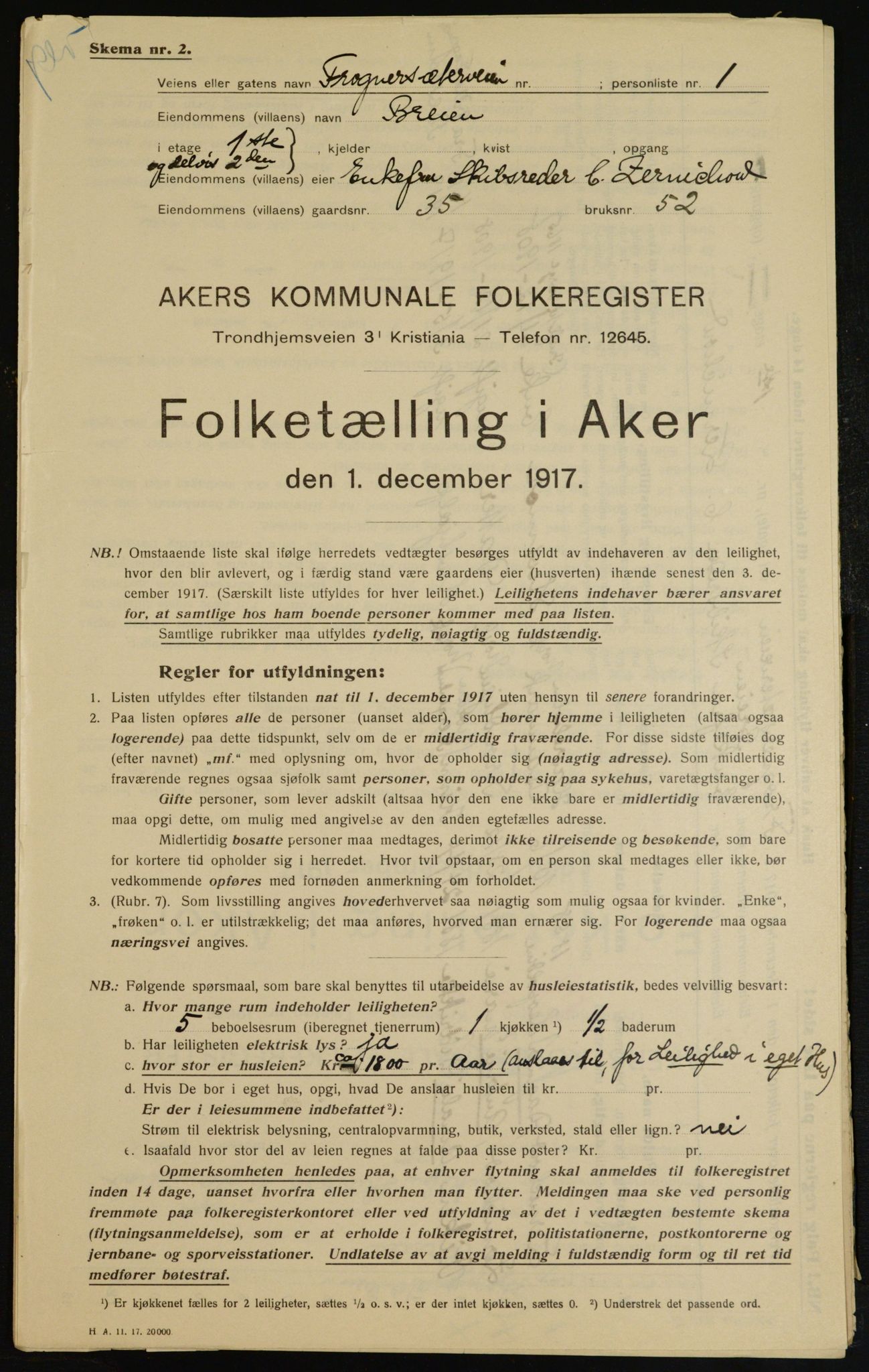 OBA, Municipal Census 1917 for Aker, 1917, p. 7303