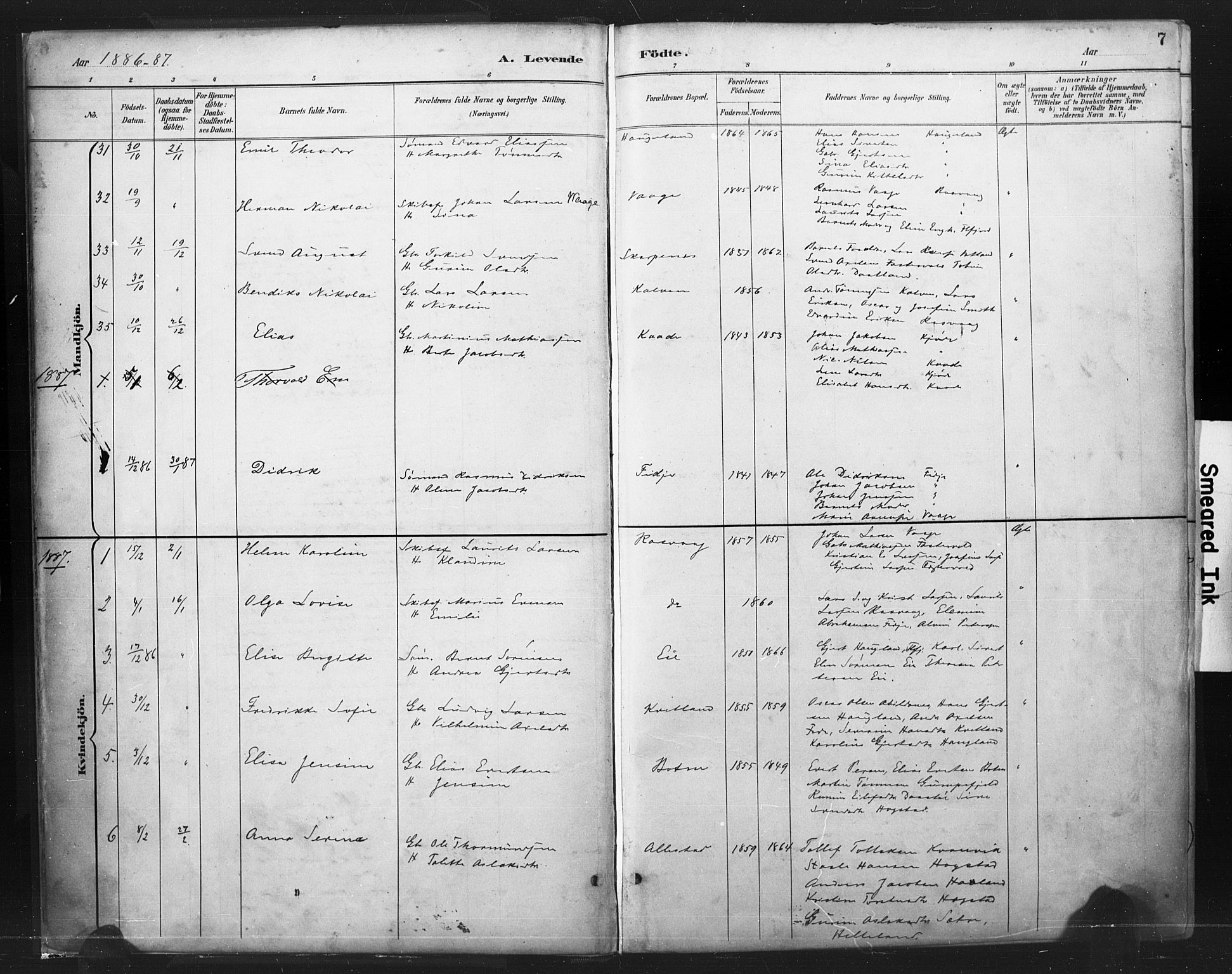 Flekkefjord sokneprestkontor, AV/SAK-1111-0012/F/Fa/Fab/L0006: Parish register (official) no. A 6, 1886-1901, p. 7