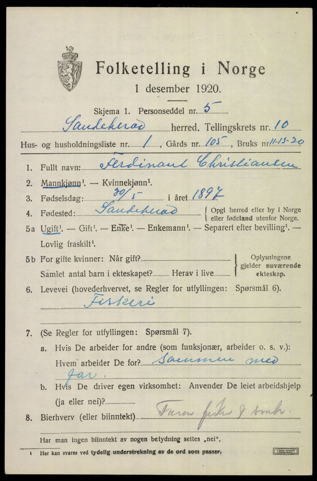 SAKO, 1920 census for Sandeherred, 1920, p. 14700