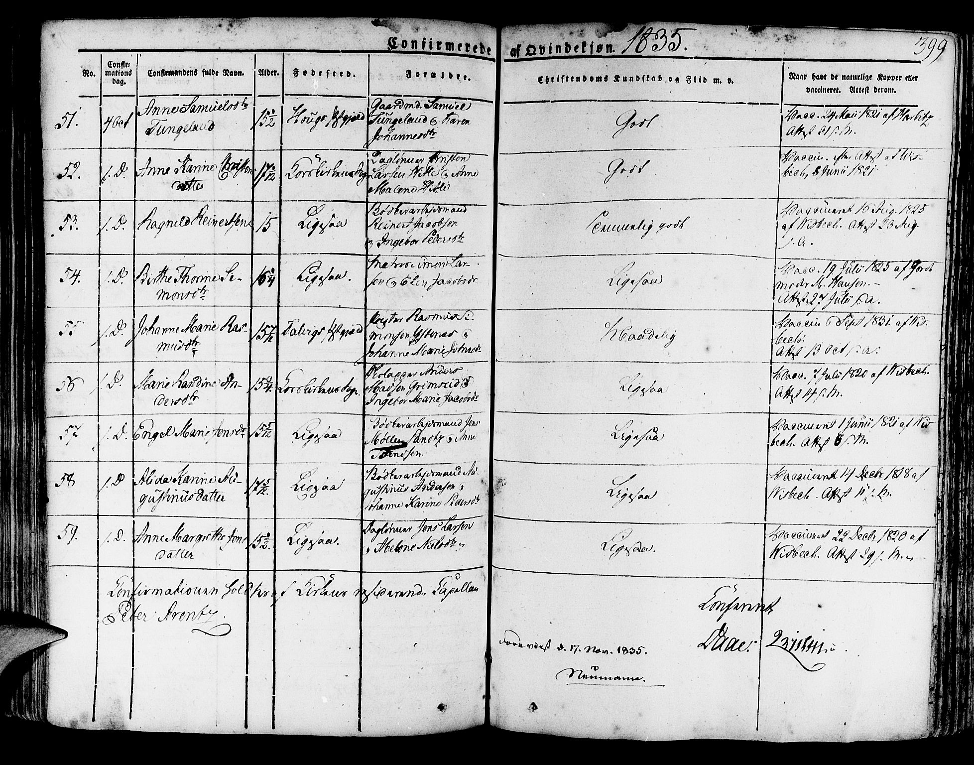 Korskirken sokneprestembete, SAB/A-76101/H/Haa/L0014: Parish register (official) no. A 14, 1823-1835, p. 399